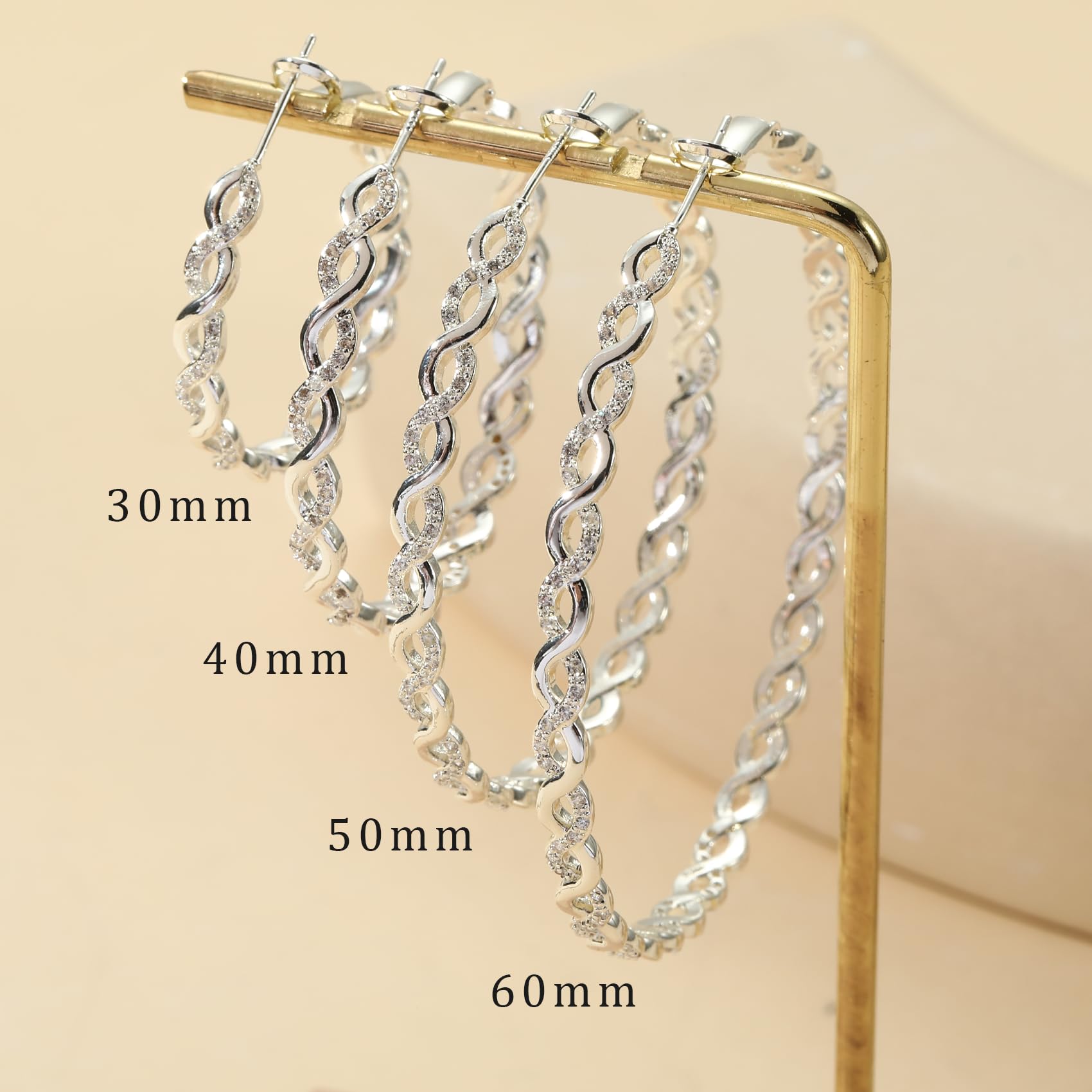Senteria 925 Sterling Silver Earrings Hoops for Women Lightweight Twisted Hoop Earrings With Cubic Zirconia Hypoallergenic Hoops Earrings (30MM)
