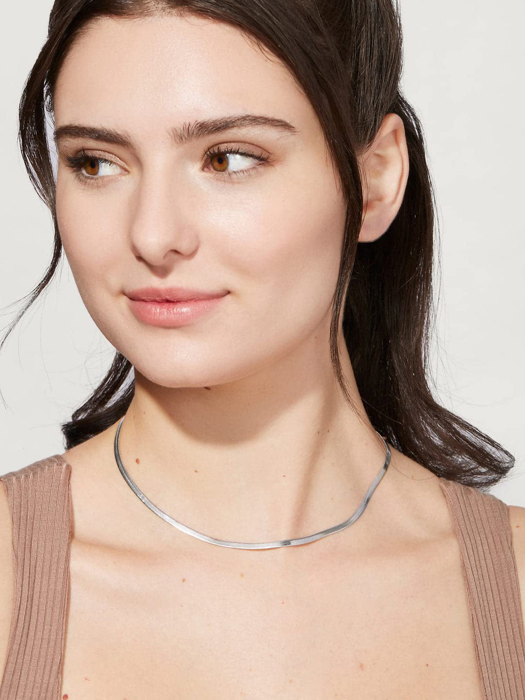 DEARMAY Silver Plated Herringbone Necklace for Women Dainty Sterling Silver Necklace Sterling Silver Choker Thin Snake Chain Necklaces