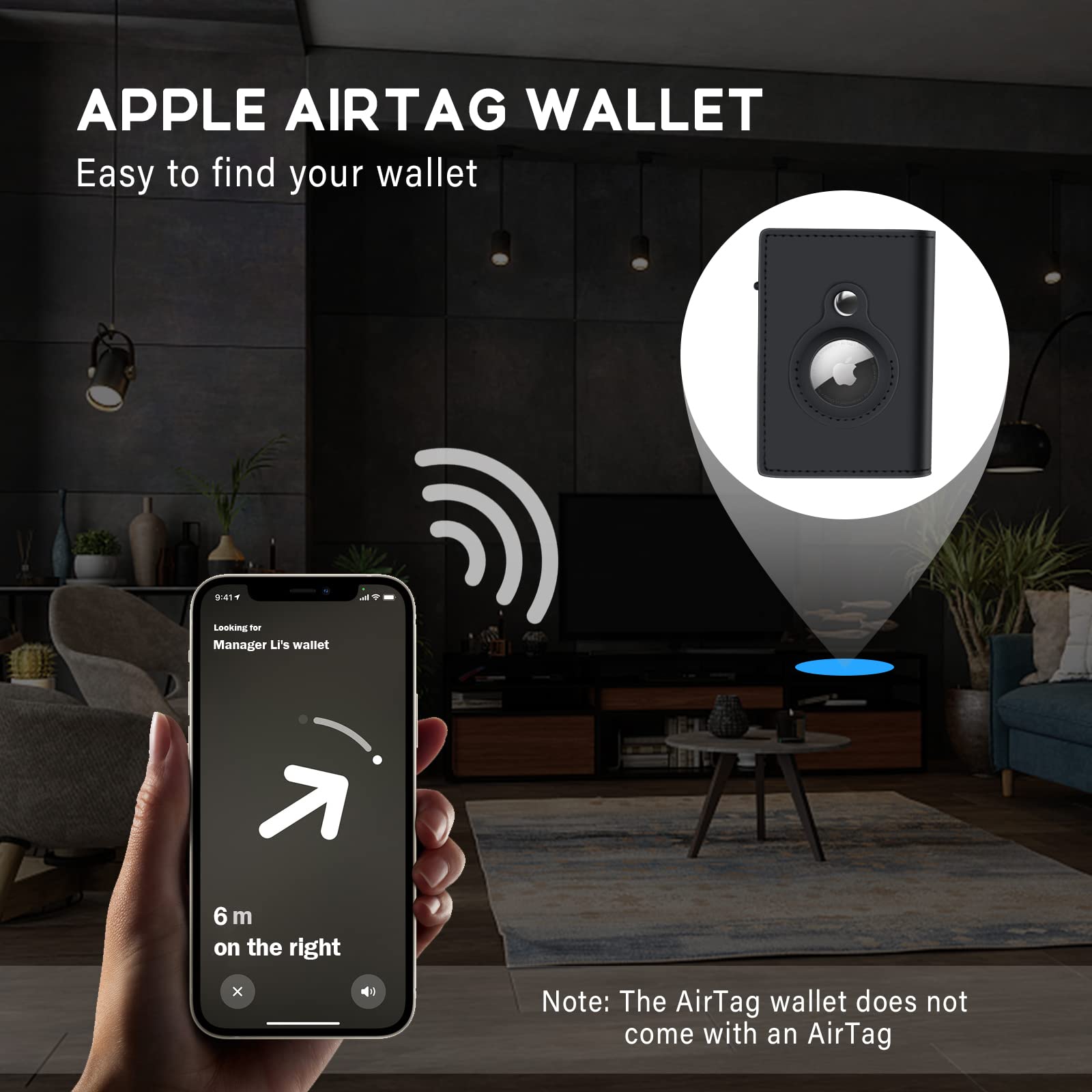 GAOCHALE AirTag Wallet Genuine Leather Air Tag Wallet RFID Technology Credit Card Holder with Minimalist Wallet for Men for Apple AirTag (No Airtag Included)(Black)