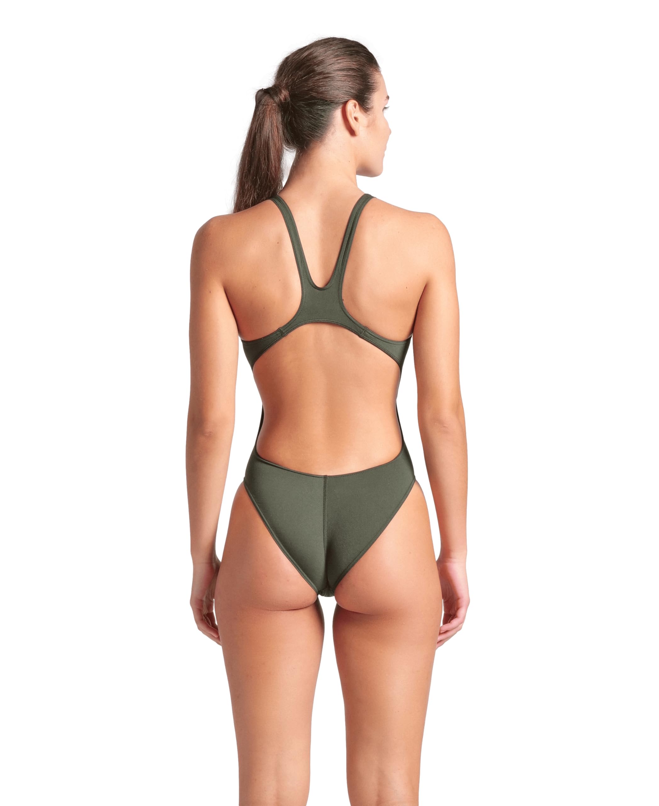 ARENA Women's Solid Team MaxLife Swimsuit Swim Tech Back One Piece Racing Bathing Suit Competition Training Swimwear, Dark Sage/Arctic Lime, US Size 18