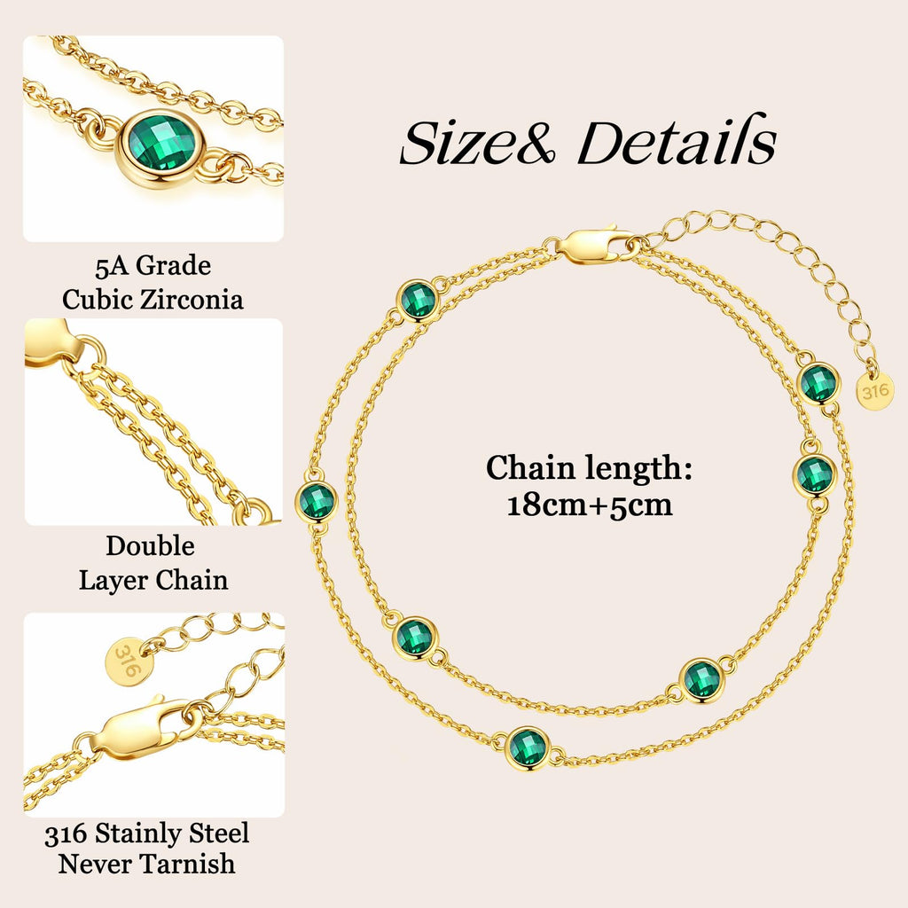 LOUISA SECRET Mothers Day Gifts Birthstone Bracelets for Women, Charm Link Double Strand Bracelet for Mom Wife Her, Birthday Anniversary Christmas