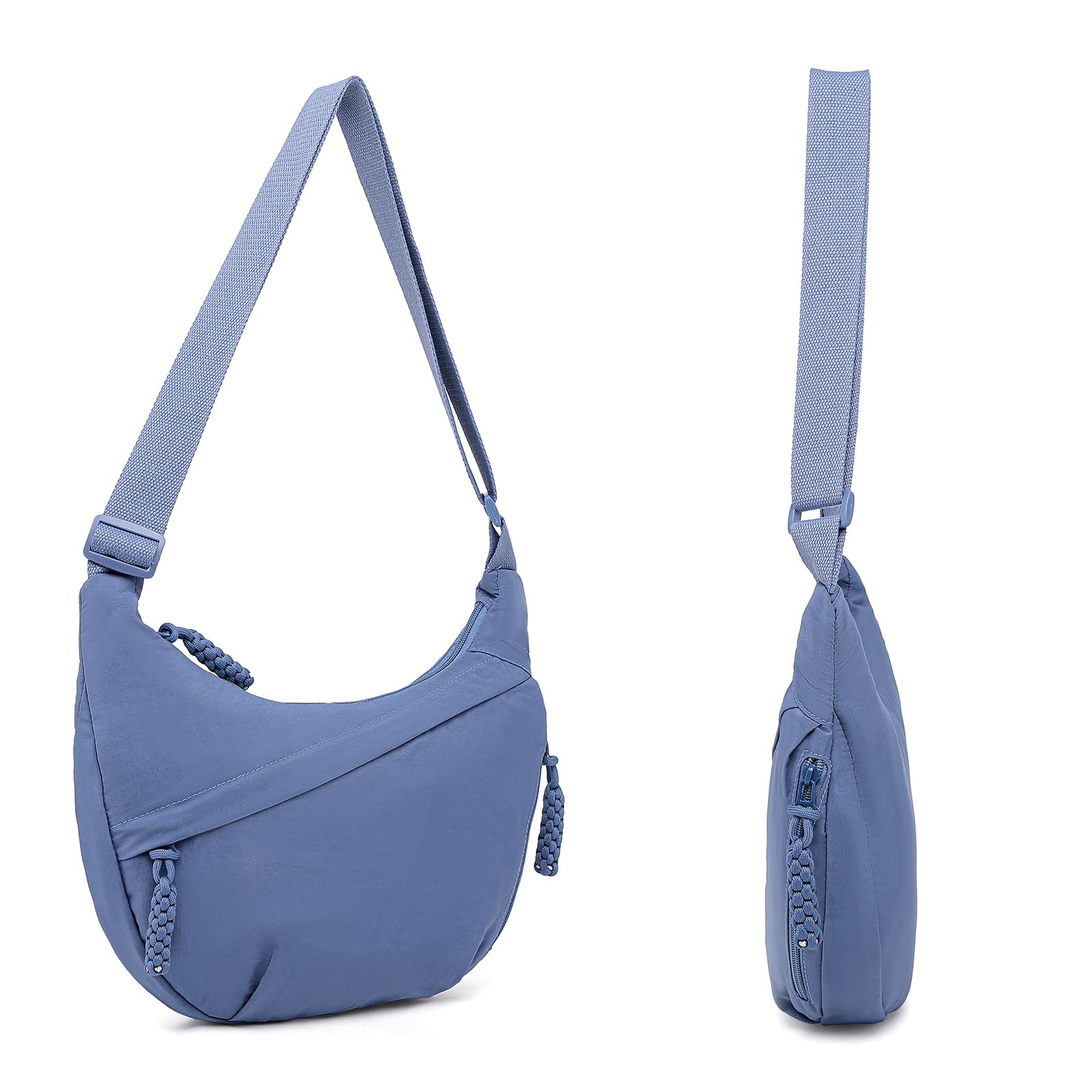 Sanxiner Crescent Crossbody Bags for Women Nylon Slouchy Sling Hobo Bag,Spacious Dumpling Shoulder Handbag Trending Cross Body Purses (1-Blue)