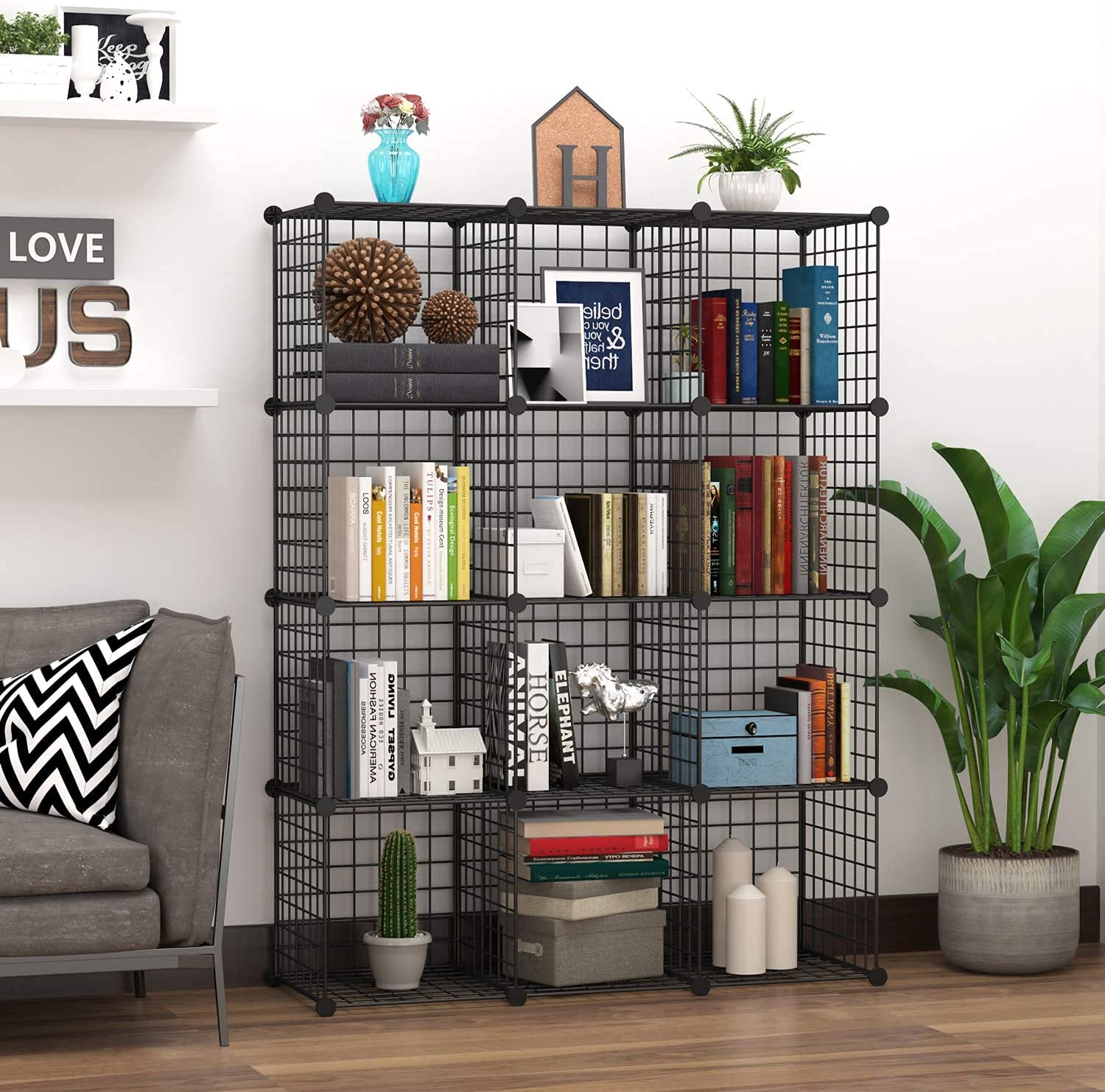 C&AHOME Wire Cube Storage, 12-Cube Storage Organizer Metal, C Grids Storage Bins Shelving, Modular Bookshelf Shelf, Closet Cabinet Ideal for Bedroom, Office 36.6”L x 12.4”W 48.4”H Black