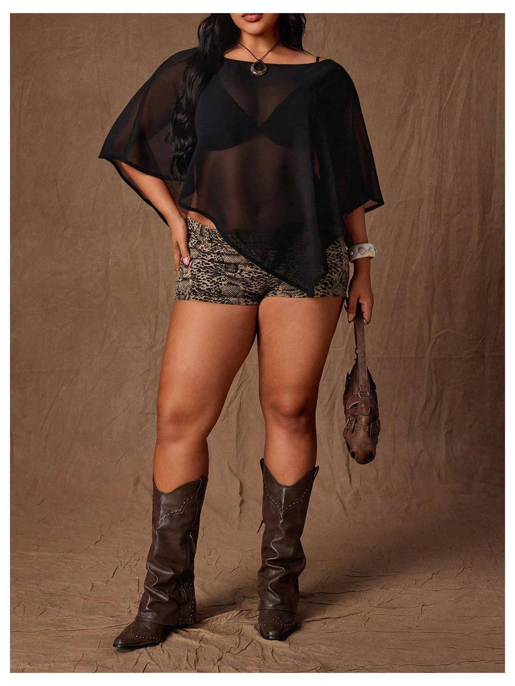 WDIRARA Women's Plus Size Mesh Sheer Poncho Tops Boat Neck See Through Asymmetrical Tee Shirts Black XX-Large Plus