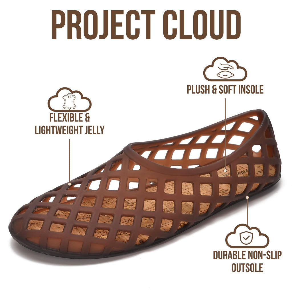 Project Cloud Jelly Shoes Women - Lightweight & Water-Resistant Women's Flats Sandals - Non Slip Womens Shoes - Perfect Summer Jelly Flats for Women 2026 (Jellz, BROWNTRAN,7.5M)