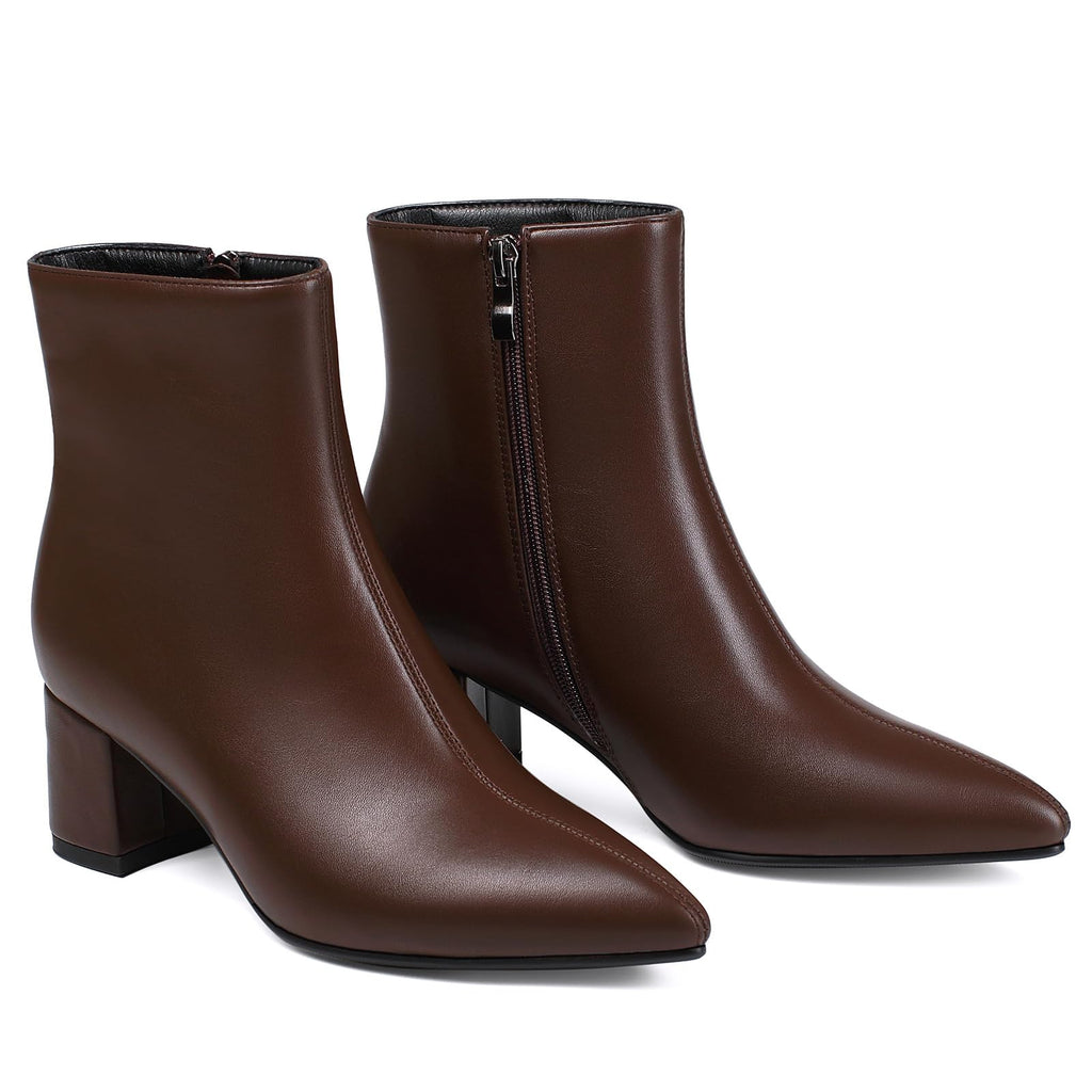 Abbleet Women's Ankle Boots Pointed Toe Chunky Block Heel Short Boots for Women Low Heeled Booties（Brown,7）