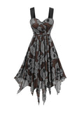 ROSE GAL Women Plus Size Retro Gothic Dress Paisley Skull Print High Waisted Layered Handkerchief Midi Tank Dress(Black/2X)
