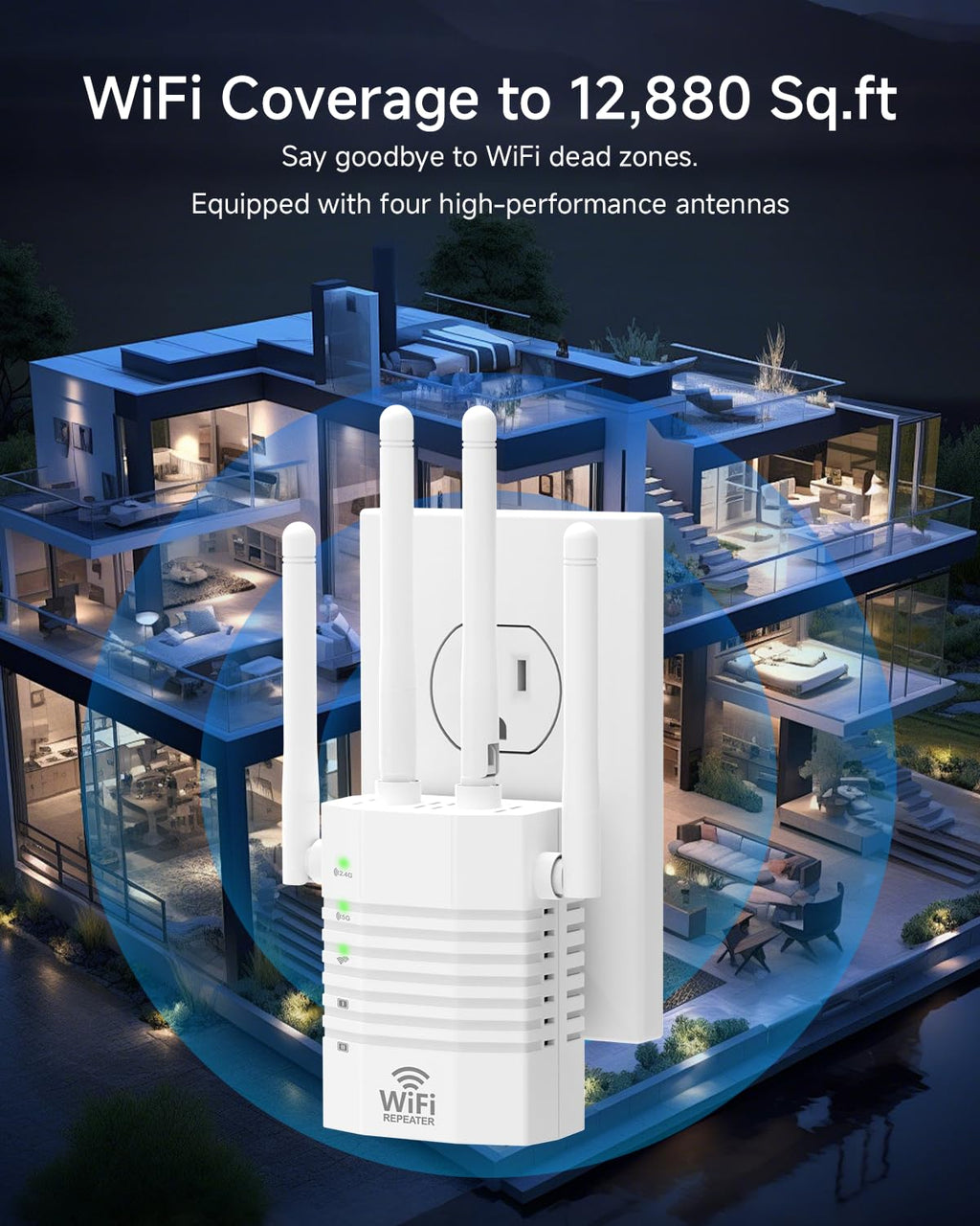 WiFi Extender Supports 105 Devices, 1.2Gbps Home Signal Booster,WiFi Extender Signal Booster with Dual Band 5GHz/2.4GHz, WiFi Booster Up to 12880 Sq.ft, EasyMesh Compatible, One Ethernet Port