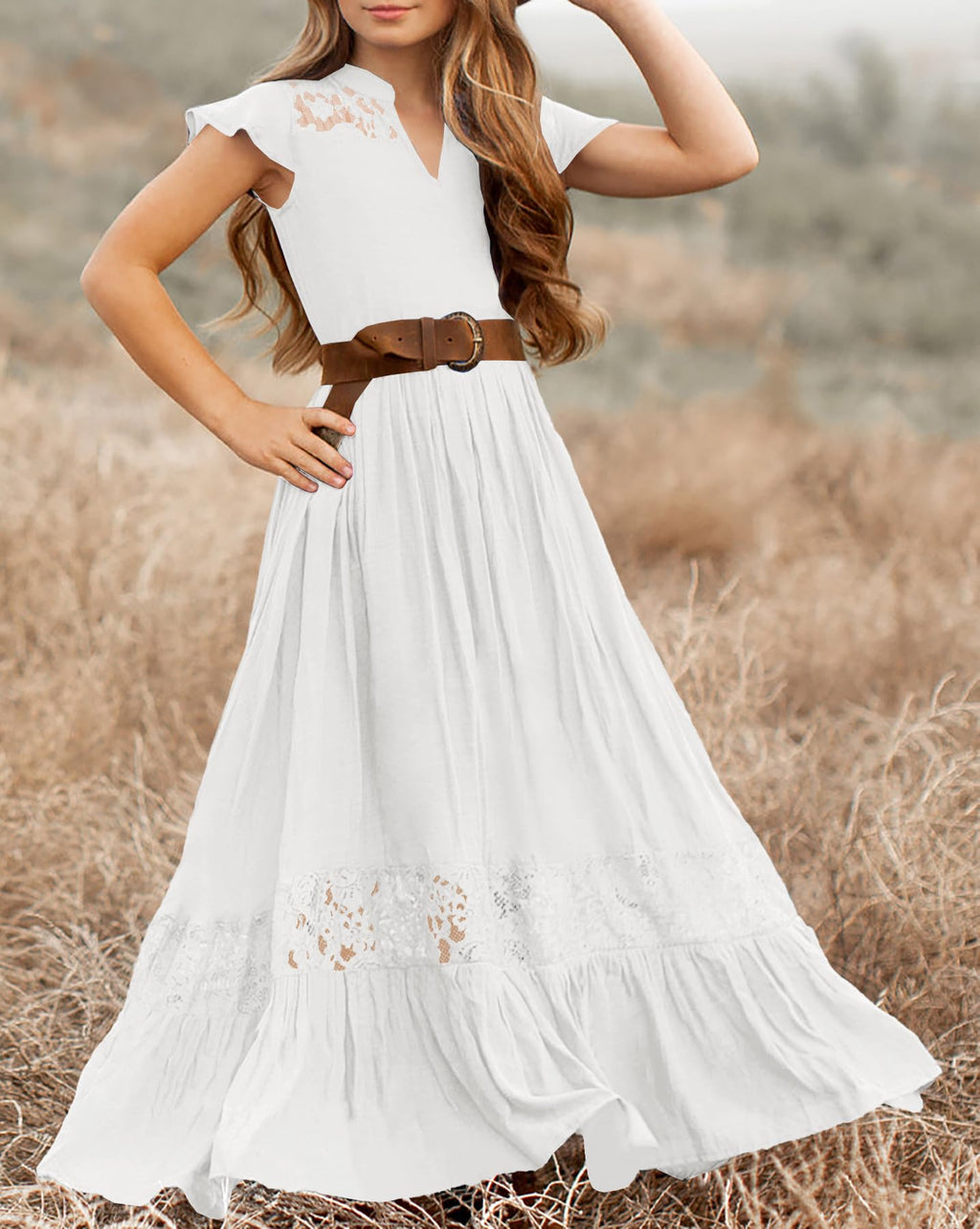 HOSIKA Flower Girls Dress Elegant Ruffle Lace Embroidery Chiffon Long First Communion Wedding Party Dresses 6-12 Years