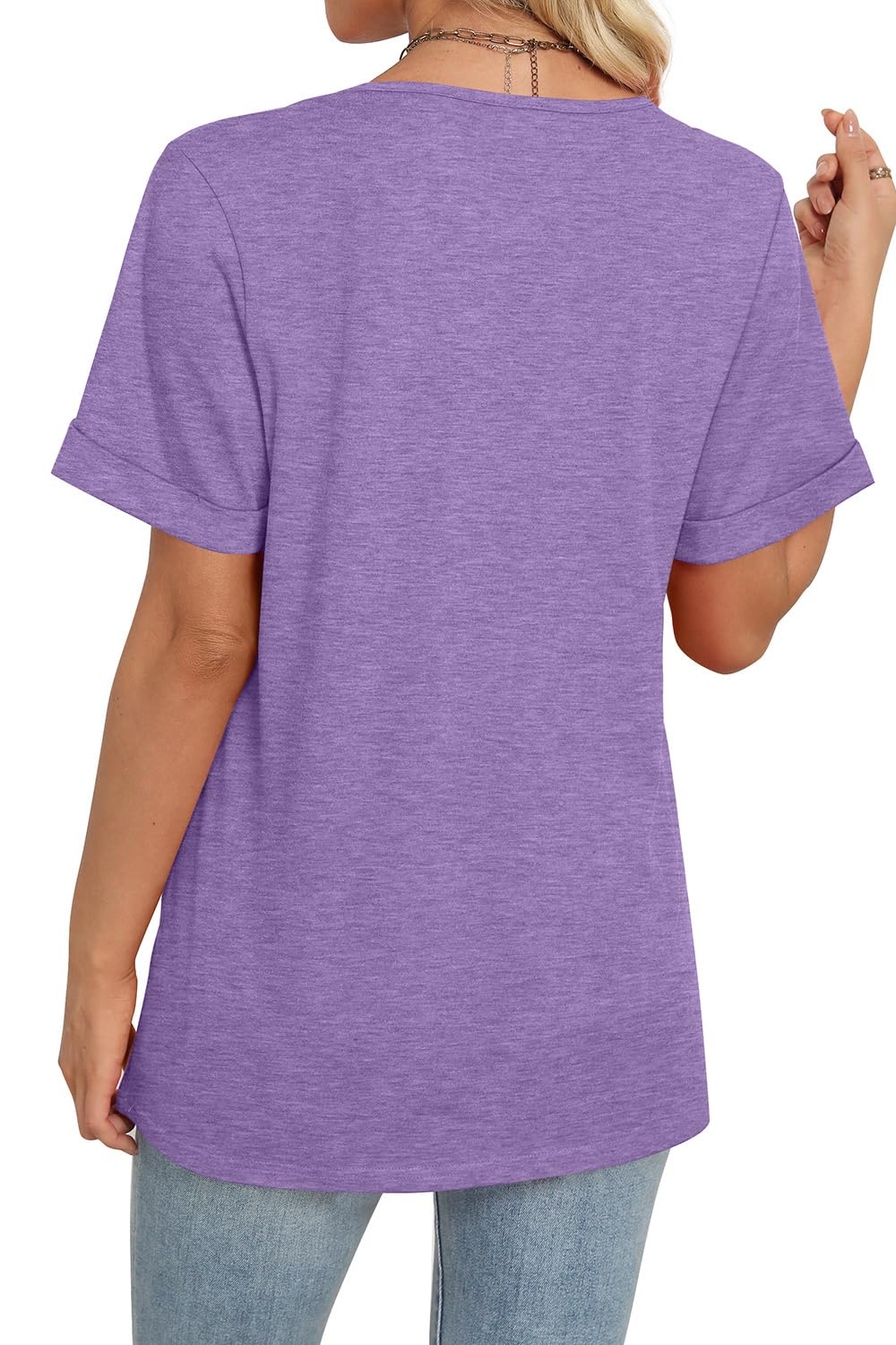 WIHOLL Womens Summer Tops Short Sleeve Casual V Neck T Shirts Loose Fit Trendy Fashion Travel Outfits Solid Color Purple XXL