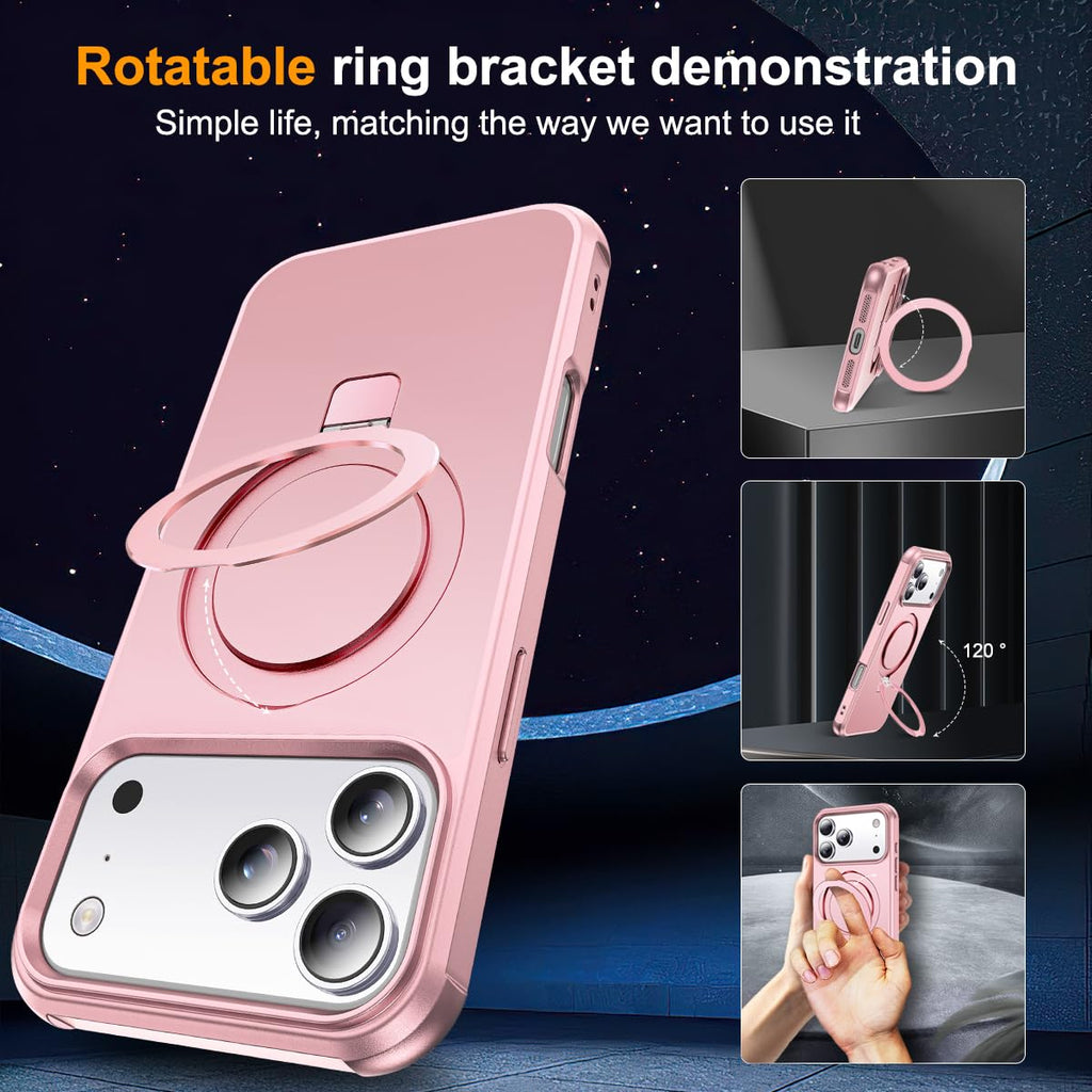 SKYLMW Phone Case Compatible with iPhone 17 Pro Case with Invisible Magnetic O-Ring Stand Military-Grade Phone Case for iPhone 17 Pro 6.3" [Compatible with Mag-Safe][Great Grip Feeling], Rose Gold