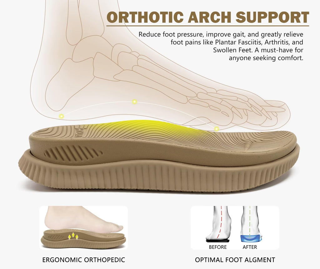 KuaiLu Men's Orthotic Cushion Flip Flops 2026 Mens Leather Athletic Recovery Foam Walking Sandals Plantar Fasciitis Arch Support Beach Flip-Flop Slides Shoes Summer Essentials For Man, Khaki Size 10
