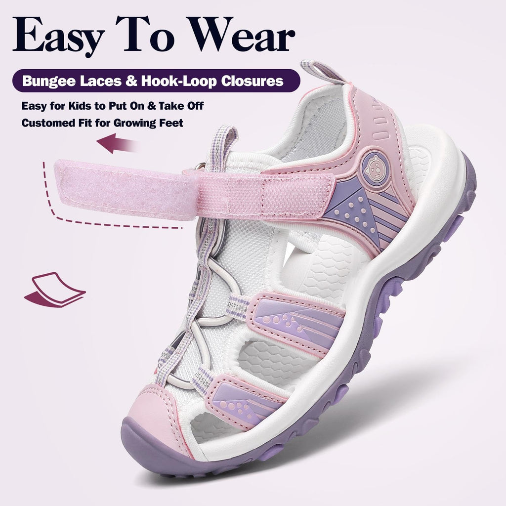Mishansha Girls Boys Hiking Sandals, Closed Toe Water Sandals for Kids, Non-Slip Lightweight Outdoor Sport Sandal with Adjustable Strap Little Kid 12 Violet