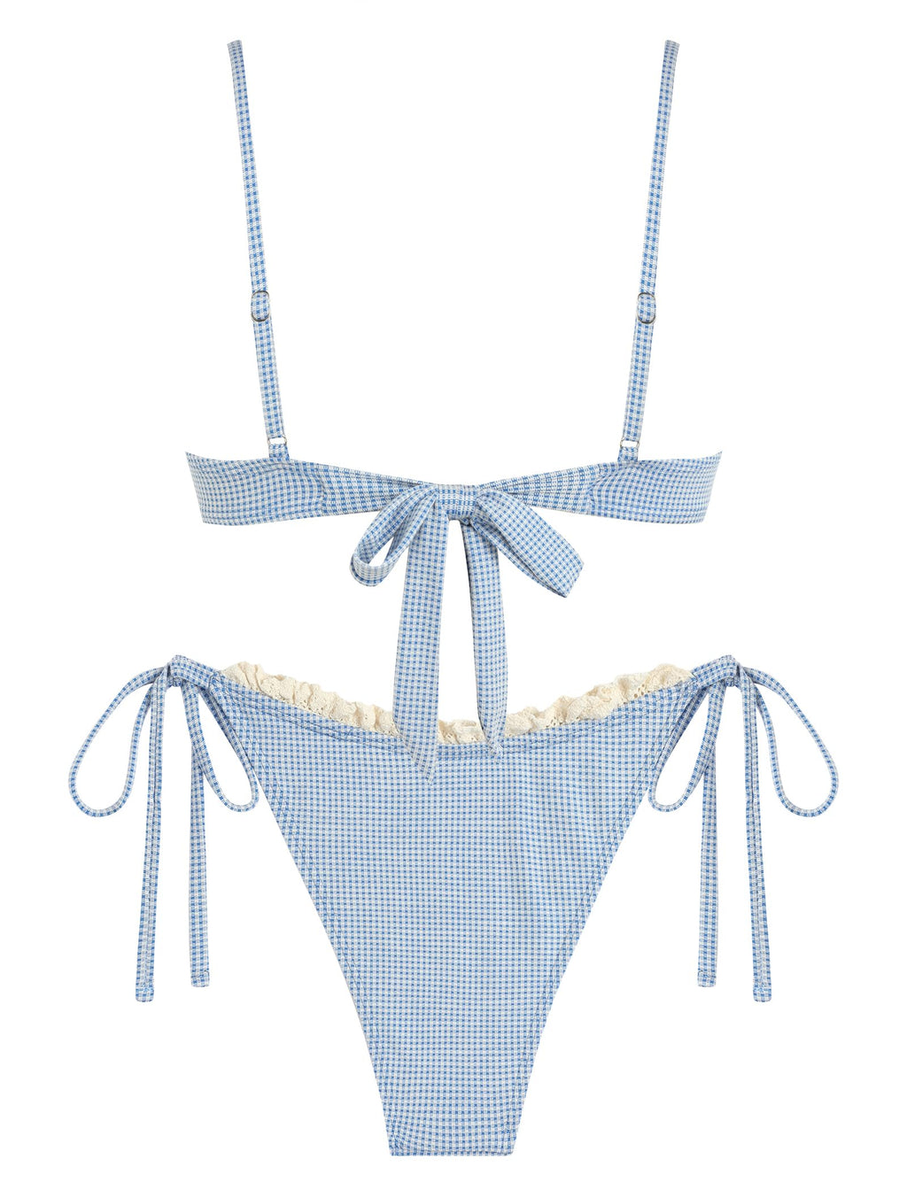 ZAFUL Women High Cut Bikini Sets String Sexy Swimsuit Two Piece Underwire Bathing Suit Brazilian Cheeky Cut Out Cute Swimwear Gingham Blue M
