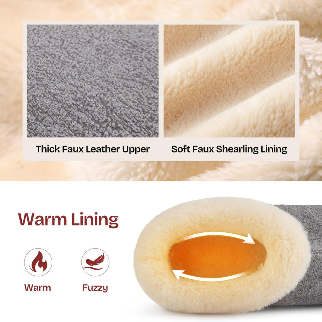 EverFoams Women's Microsuede Cozy Memory Foam Winter Slippers with Fuzzy Faux Fur Collar and Indoor Outdoor Rubber Sole (Gray, Size 9-10 M US)