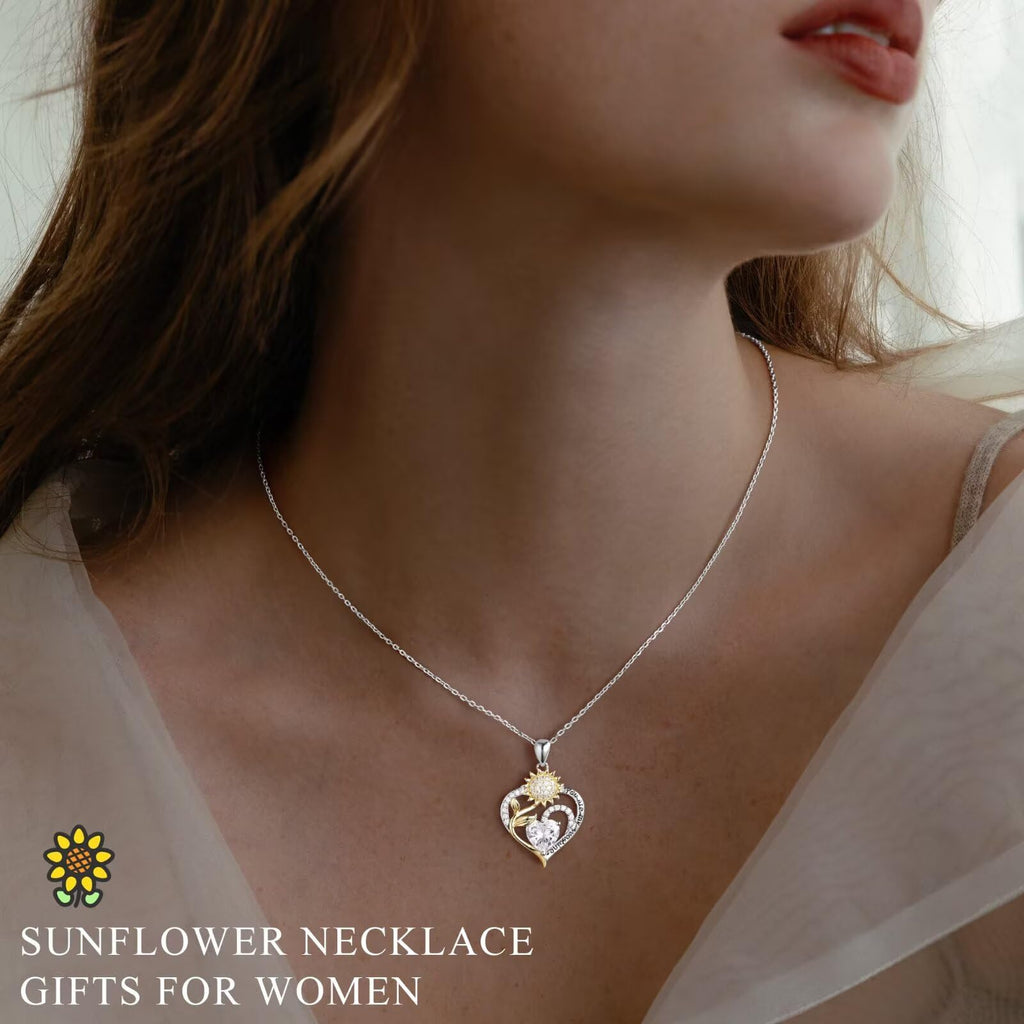 Iefil Sunflower Gifts for Women, Sunflower Necklace, Anniversary Birthday Gifts for Her, You Are My Sunshine Necklaces, October Tourmaline Jewelry, Heart Pendant Birthstone Necklace for Women Wife Mom