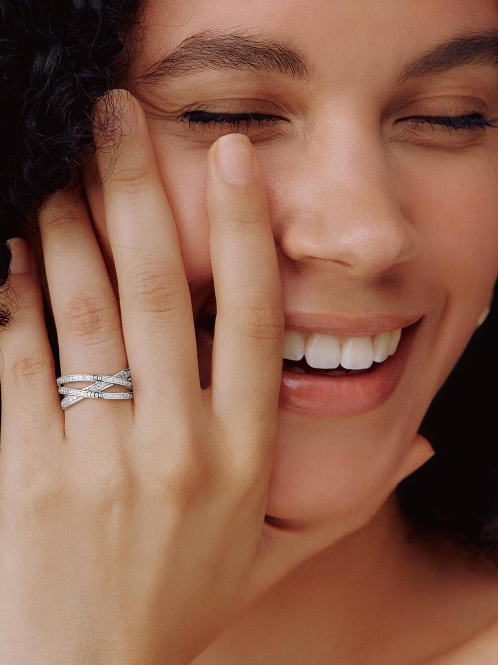 Bestyle 925 Sterling Silver Criss Cross Ring Casual Finger Diamond Ring for Women | Thin Band for Stacking | Simulated Diamond Eternity Wedding Band | Size 8