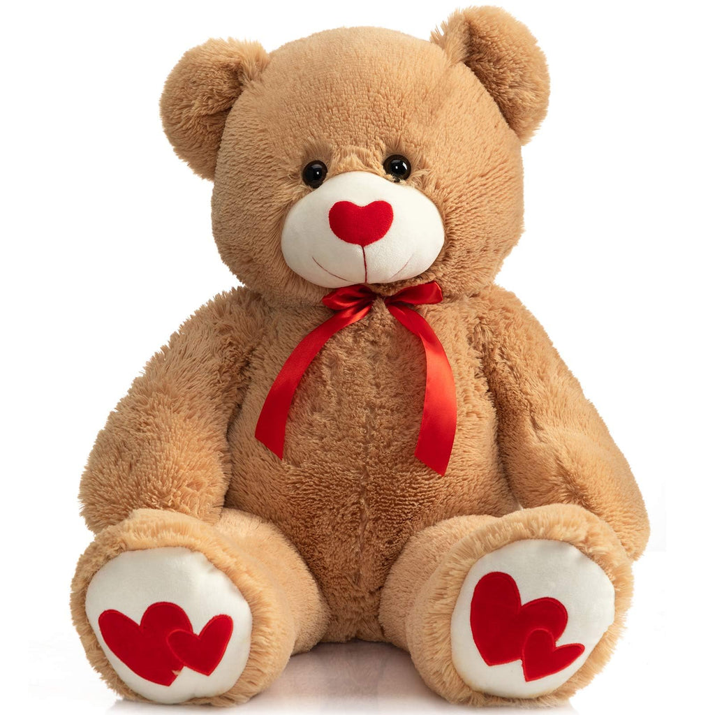 HollyHOME Big Teddy Bear Stuffed Animal Valentines Large Bear Plush with Red Heart for Girlfriend and Kids Valentines 36 inch Tan