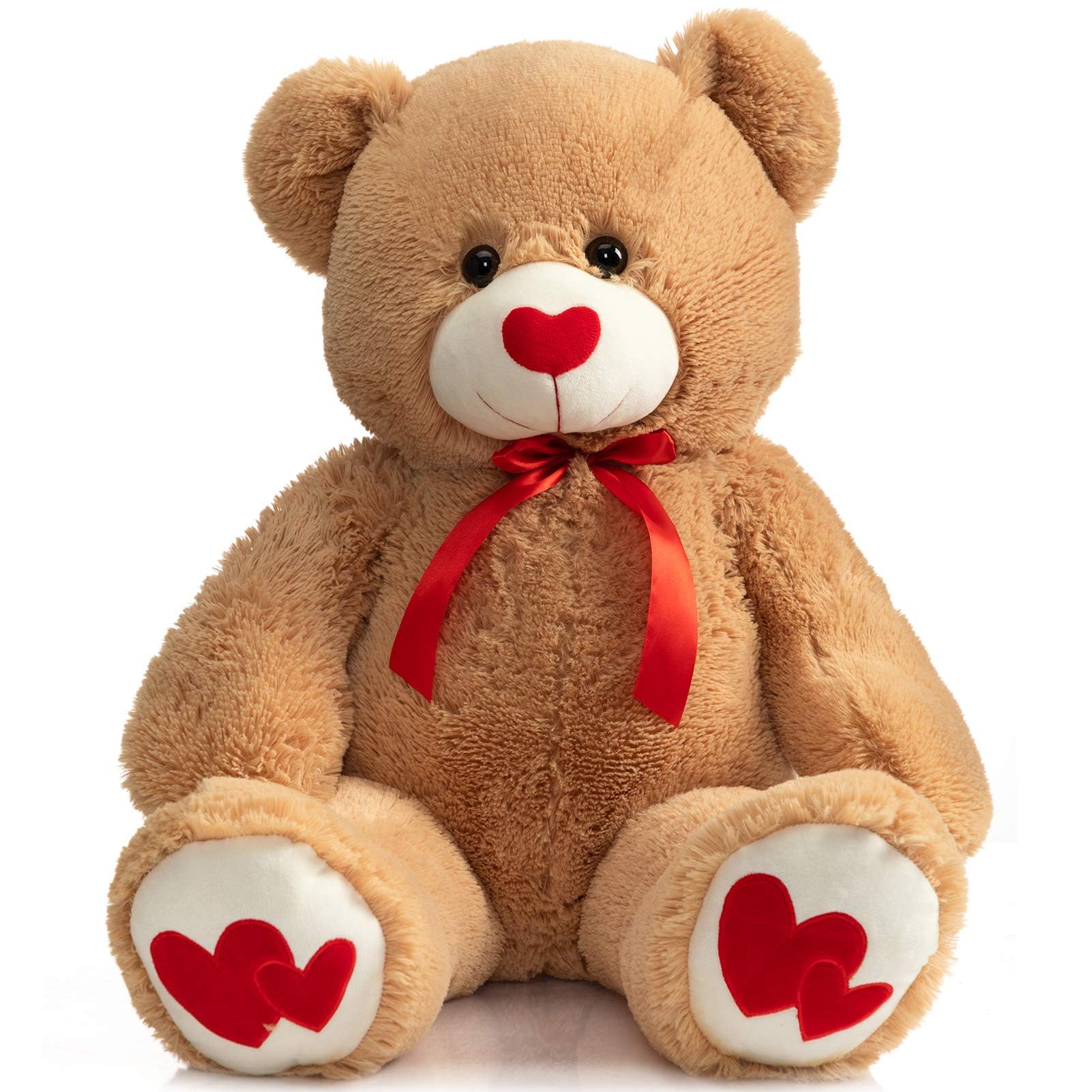 HollyHOME Big Teddy Bear Stuffed Animal Valentines Large Bear Plush with Red Heart for Girlfriend and Kids Valentines 36 inch Tan
