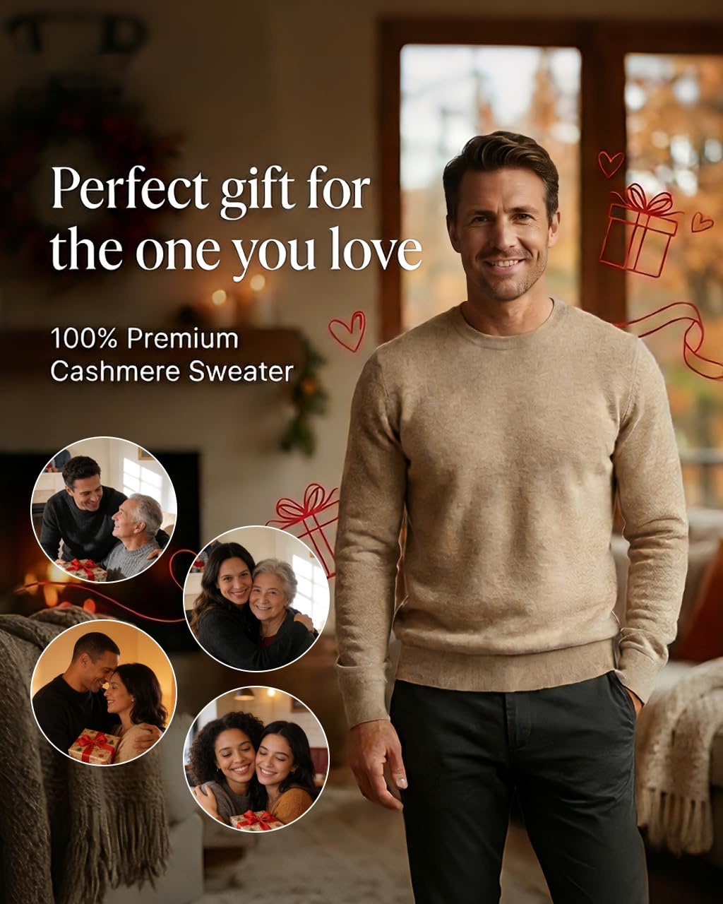 Men’s Daily Cashmere Sweater – 100% Pure Cashmere Crew Neck Pullover, Soft Lightweight Knit (US, Alpha, Medium, Regular, Regular, Grey)