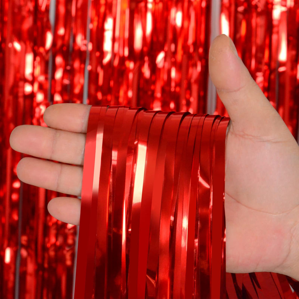Valentines Day Decorations, Red Foil Fringe Curtain, Melsan 3.2 x 8 ft Metallic Tinsel Curtains Streamer Backdrop for Birthday, Anniversary, Valentine's Day Party Decor - Pack of 2