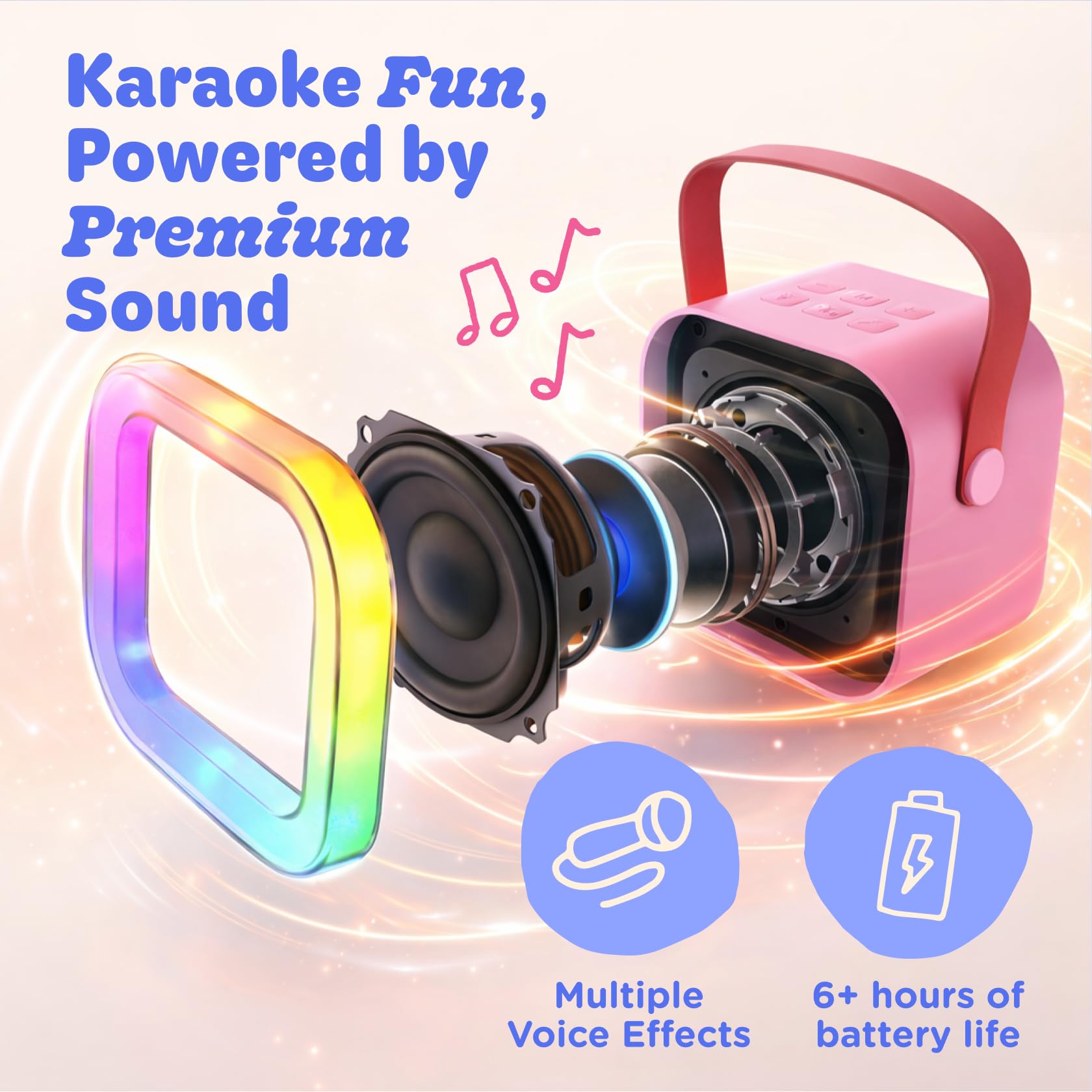 Move2Play, Karaoke Machine for Kids | Includes 20+ Kid Songs | 2 Microphones | Connect with Bluetooth | 3, 4, 5, 6, 7+ Year Old Gift | Toy for Girls, Boys, & Toddler | Birthday Present