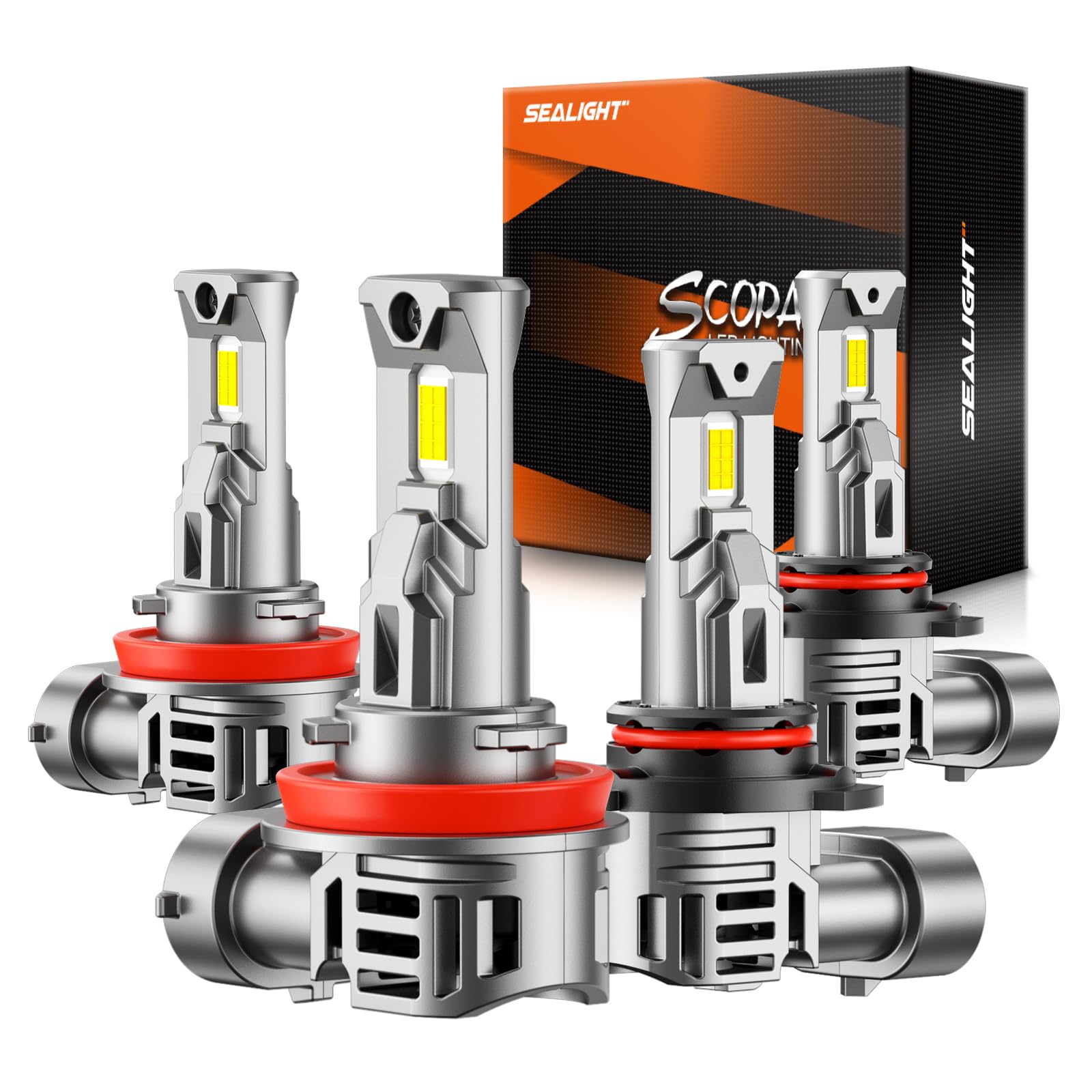 SEALIGHT S1-Pro 9005/HB3 H11/H8/H9 Fog & Light Bulbs, 30000LM 6500K White 9005 H11 Lights, 1600FT Beam, IP67 Waterproof with Fan, 2-Pack for ATV/SUV