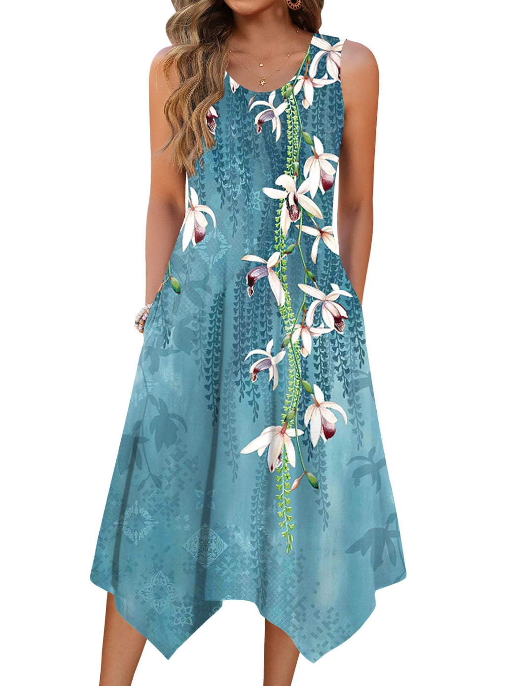 Zeagoo Dresses for Women 2026 Flroal Tshirt Sundress Wedding Guest Dress Party Dress Aline Flowy Dress Sleeveless Loose Summer Shift Dress
