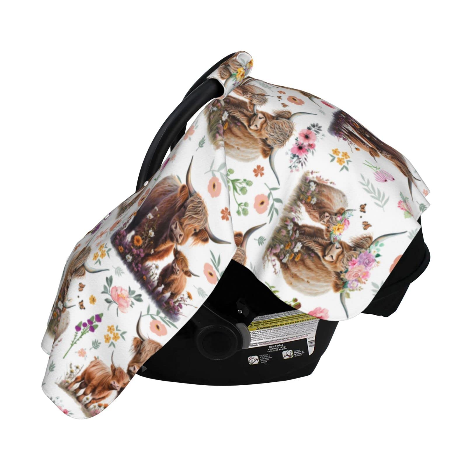 Highland Cow Baby Car Seat Canopy Cover Multi Use Nursing Cover for Newborn Car Seat Canopy Mom Nursing Breastfeeding Covers Newborn Shower Gifts