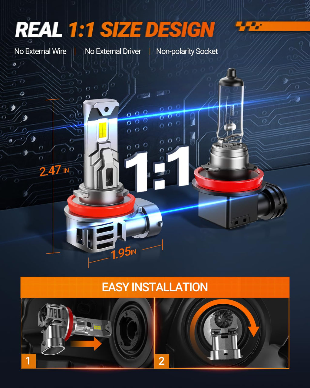 SEALIGHT S1-Pro 9005/HB3 H11/H8/H9 Fog & Light Bulbs, 30000LM 6500K White 9005 H11 Lights, 1600FT Beam, IP67 Waterproof with Fan, 2-Pack for ATV/SUV