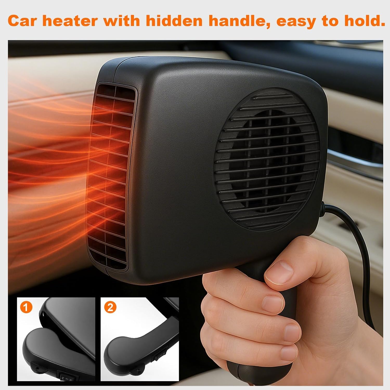 Kairueics 12v 200W Car Heater, Portable Car Heater and Defroster,Windshield Defogger, Applicable All 12V Vehicles Car Heater