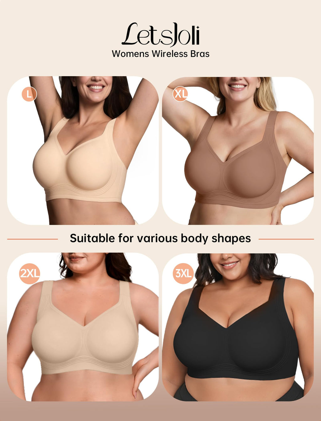 LetsJoli Jelly Bras for Women Supportive Wireless Push Up Bra Full Coverage No Underwire Seamless Plus Size for Older Women（Nude,XL)
