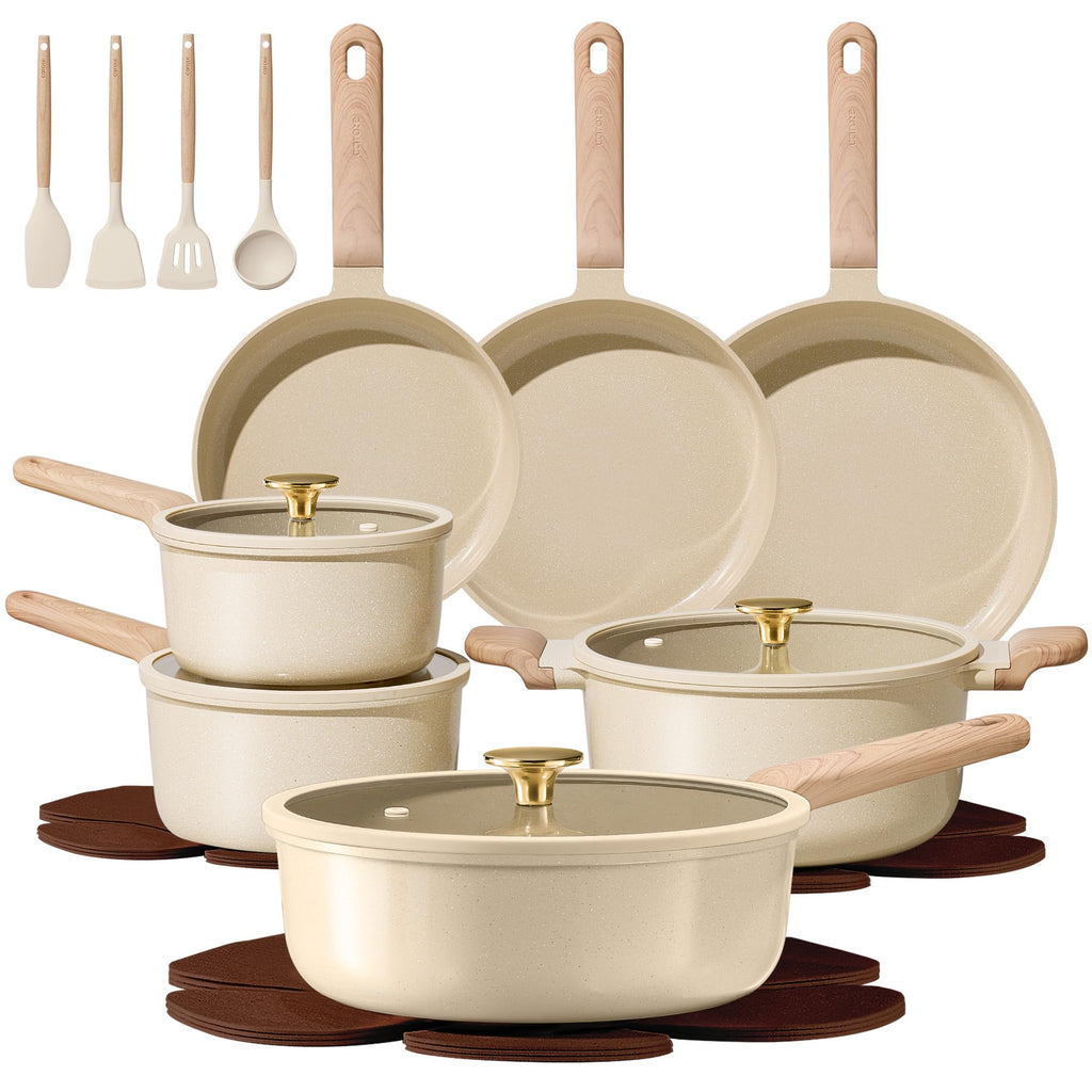 CAROTE 22Pcs Pots and Pans Set Non stick, Ceramic Cookware Set, Non-toxic Kitchen Cooking Set, PFAS and PFOA Free