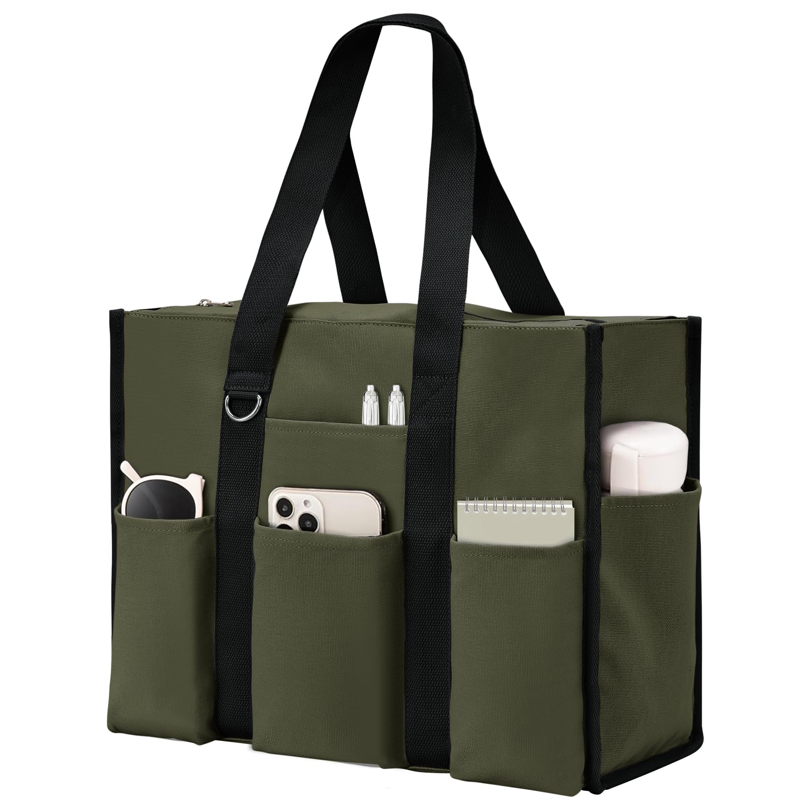 Becokan Large Tote Bag for Women Waterproof with 12 Pockets Top Zipper Closure Utility Teacher Nurse Bags for Work School