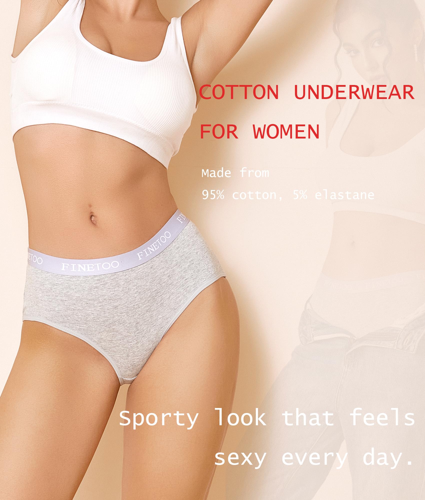 FINETOO Womens Underwear Cotton Hipster Sexy Panties Full Coverage Briefs Stretch Bikinis Comfortable Cheeky 6 Pack(S)