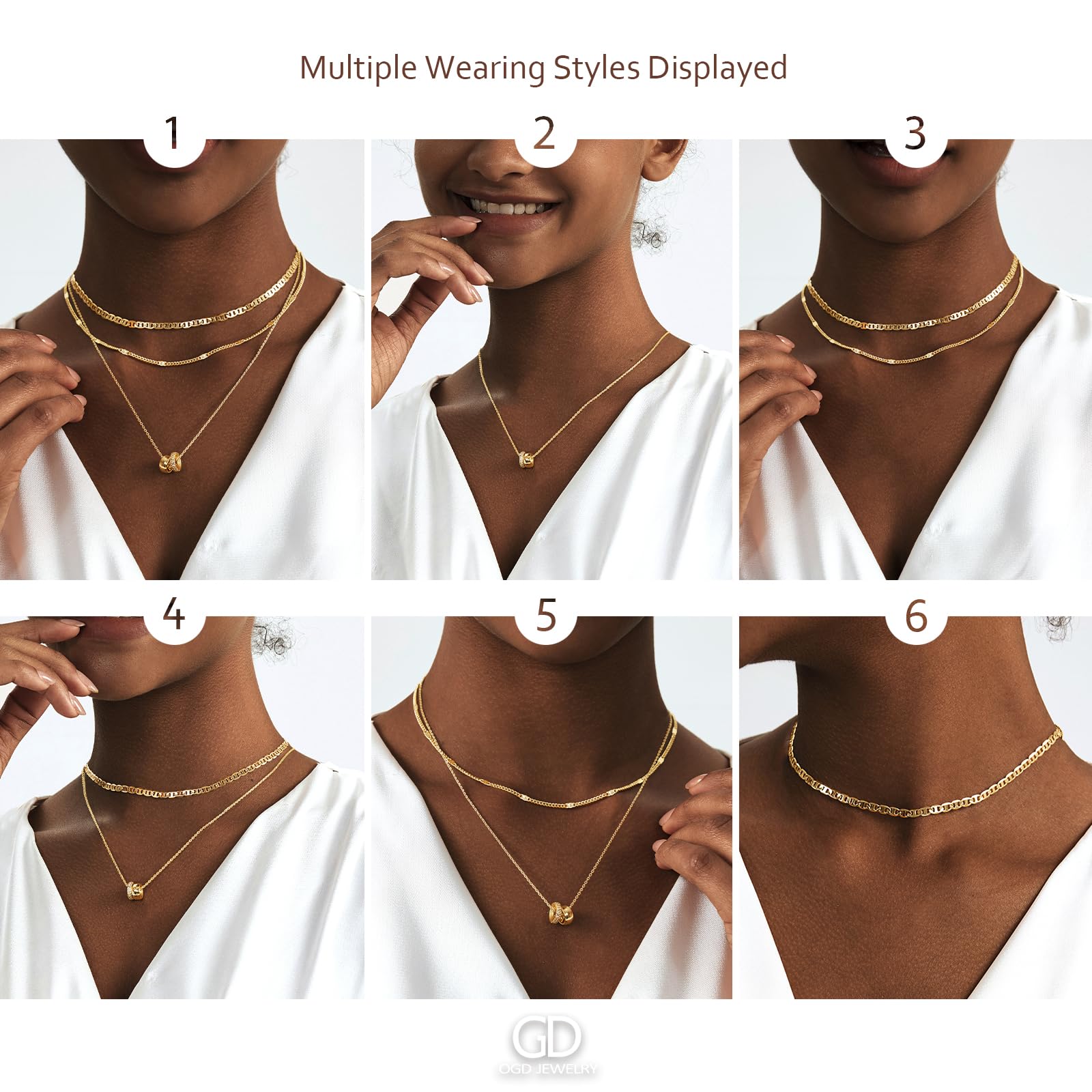 OGD Layered Necklaces for Women 14K Gold Plated Trendy Mariner Chain Dainty Circle Rondelle Pendant Choker Necklace for Women Two-Toned Cubic Zirconia Gold Necklace Stack Non Tarnish Hypoallergenic