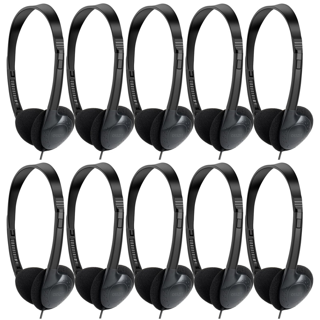 OSSZIT 30 Pack Class Set Headphones for Kids Students School Classroom Headphones Bulk Earphones Adjustable with 3.5 mm Jack for Library Children Adults (Black Color)