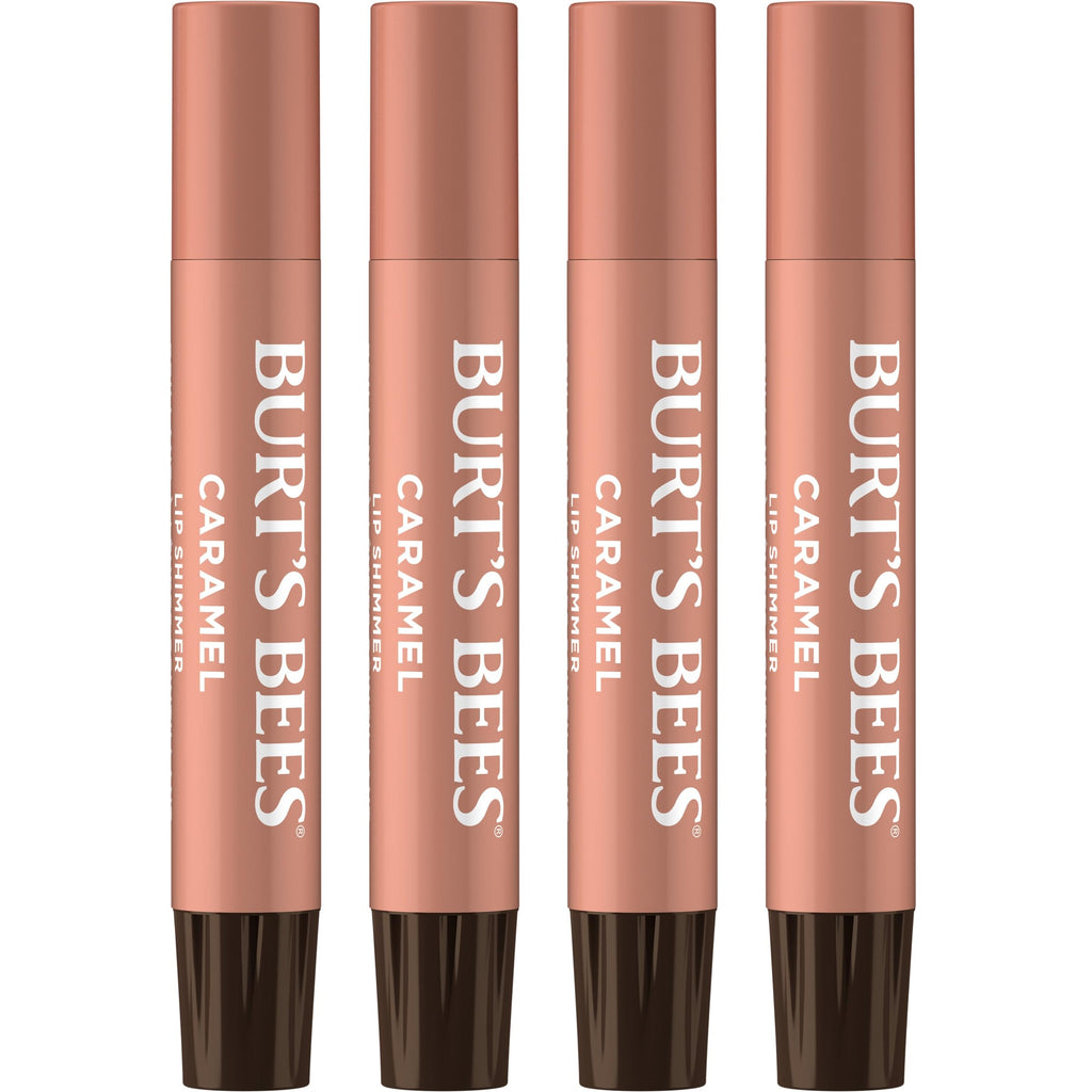 Burt's Bees Shimmer Lip Tint Set for Valentine's Day Gifts, Tinted Lip Balm Stick, Moisturizing for All Day Hydration with Natural Origin Glowy Pigmented Finish & Buildable Color, Caramel (4-Pack)