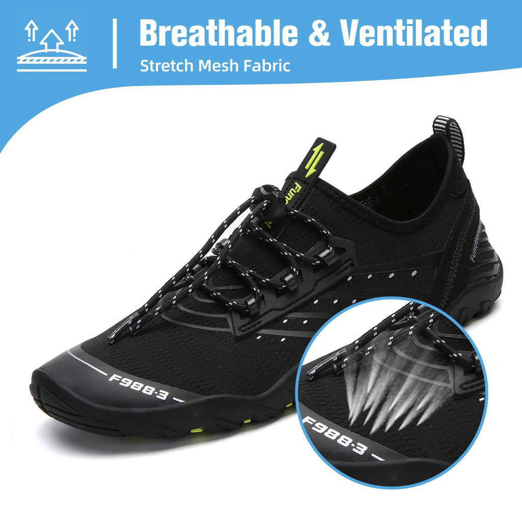 Mishansha Water Shoes for Women Men, Quick-Dry Barefoot Swim Shoes with Drainage Holes, Lightweight Aqua Shoe for Beach Pool River Boating Yoga Walking 8.5 Women/7 Men Smoky Black