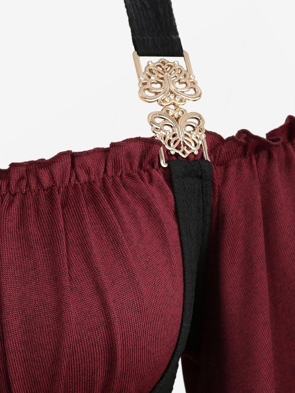 ROSE GAL Plus Size Women Medieval Renaissance Underbust Corset Blouse Off Shoulder Trumpet Sleeves Peasant Tops Shirt Victorian Goth Renaissance Costume(Red_1/1X)