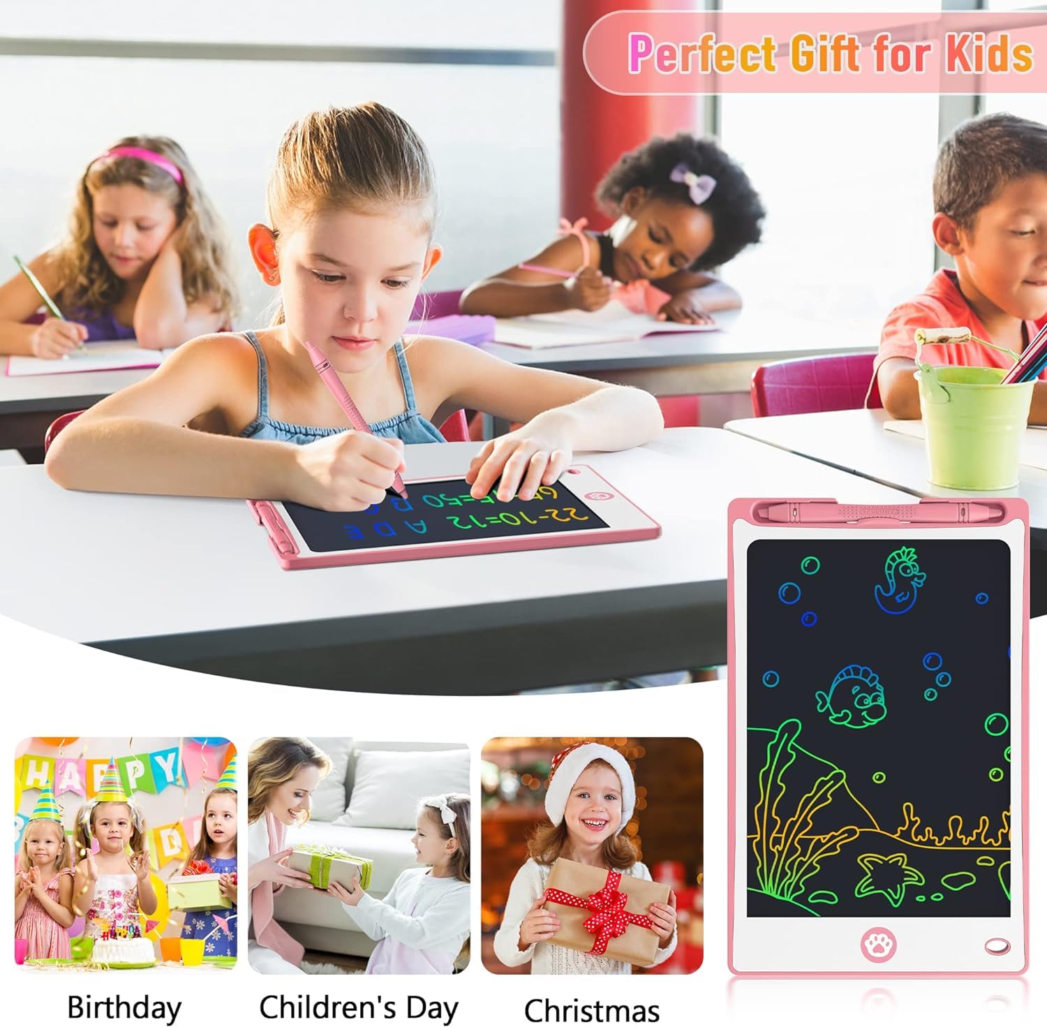 Hockvill LCD Writing Tablet for Kids 8.8 Inch, Toys for Girls Boys Drawing Pad for 3 4 5 6 7 Year Old Kids Toys, Children Gift Easter Basket Stuffer for Kids Toddler Doodle Board Travel Essentials