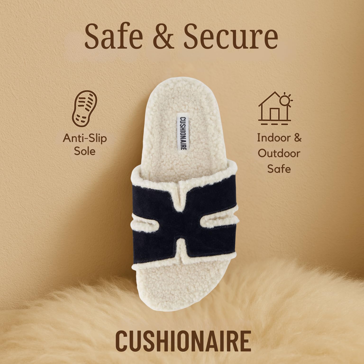 CUSHIONAIRE Cuddle Fur Slippers for Women Faux Shearling Slide Sandal +Memory Foam, cute gifts for women, BLACK 8