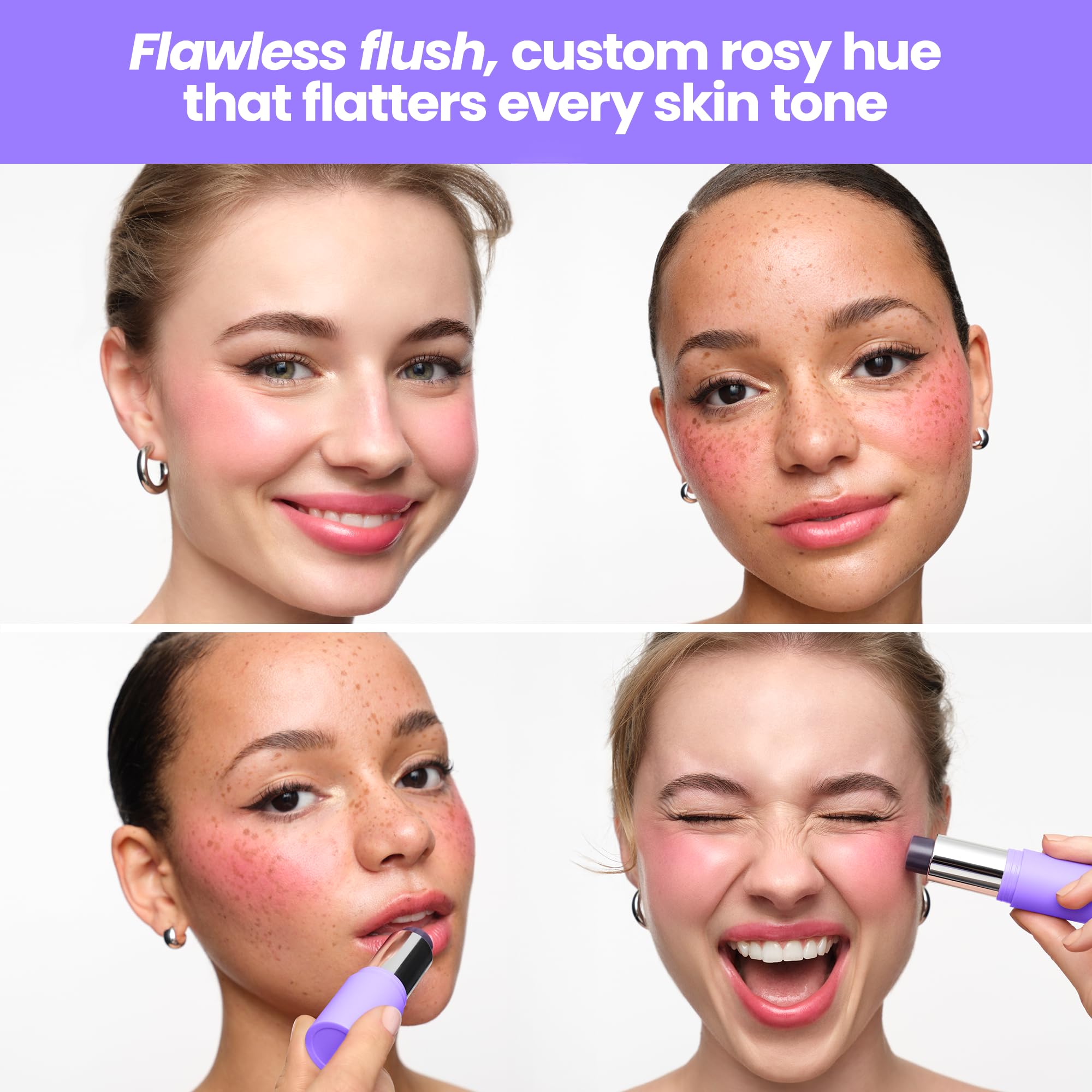 Wonderskin Cream Blush Stick pH-Activated - pHlush Stick Multi-Use, Cream Tint for Cheeks and Lips, Cooling Nourishing Color-Adjusting Makeup
