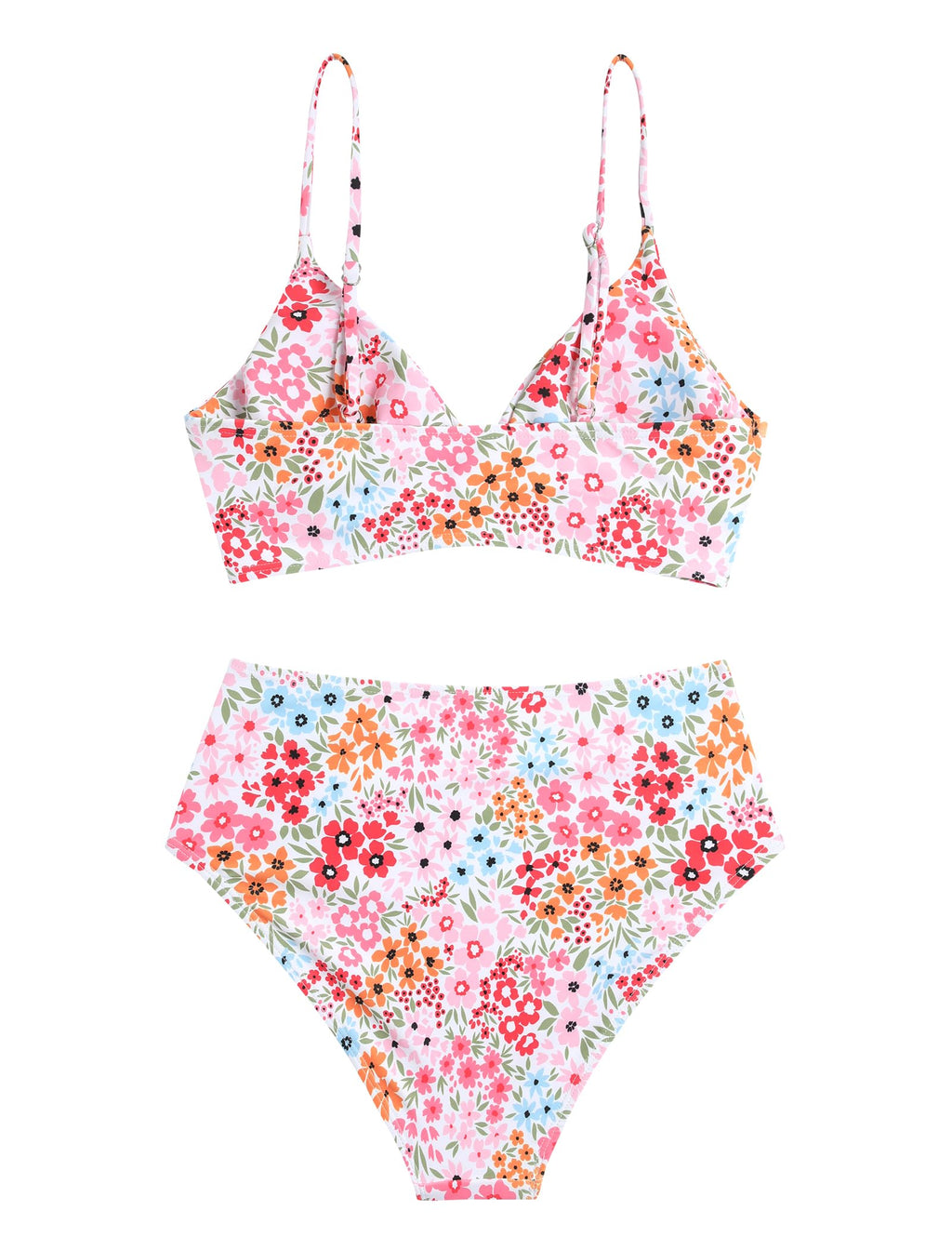 ZAFUL Women High Waisted Bikini Sets Two Piece Swimsuit Push Up Twist Front Ruched Bathing Suit Pink Floral M