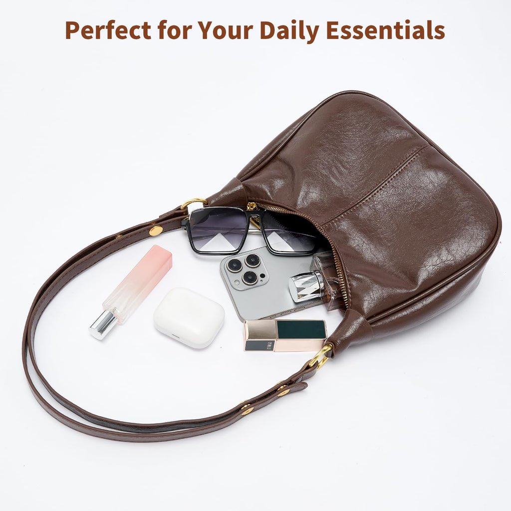 Shoulder Bags for Women Small Hobo Bags Crescent Shaped Cute Retro Tote Handbag Mini Clutch Purse with Zipper Closure (Brown)