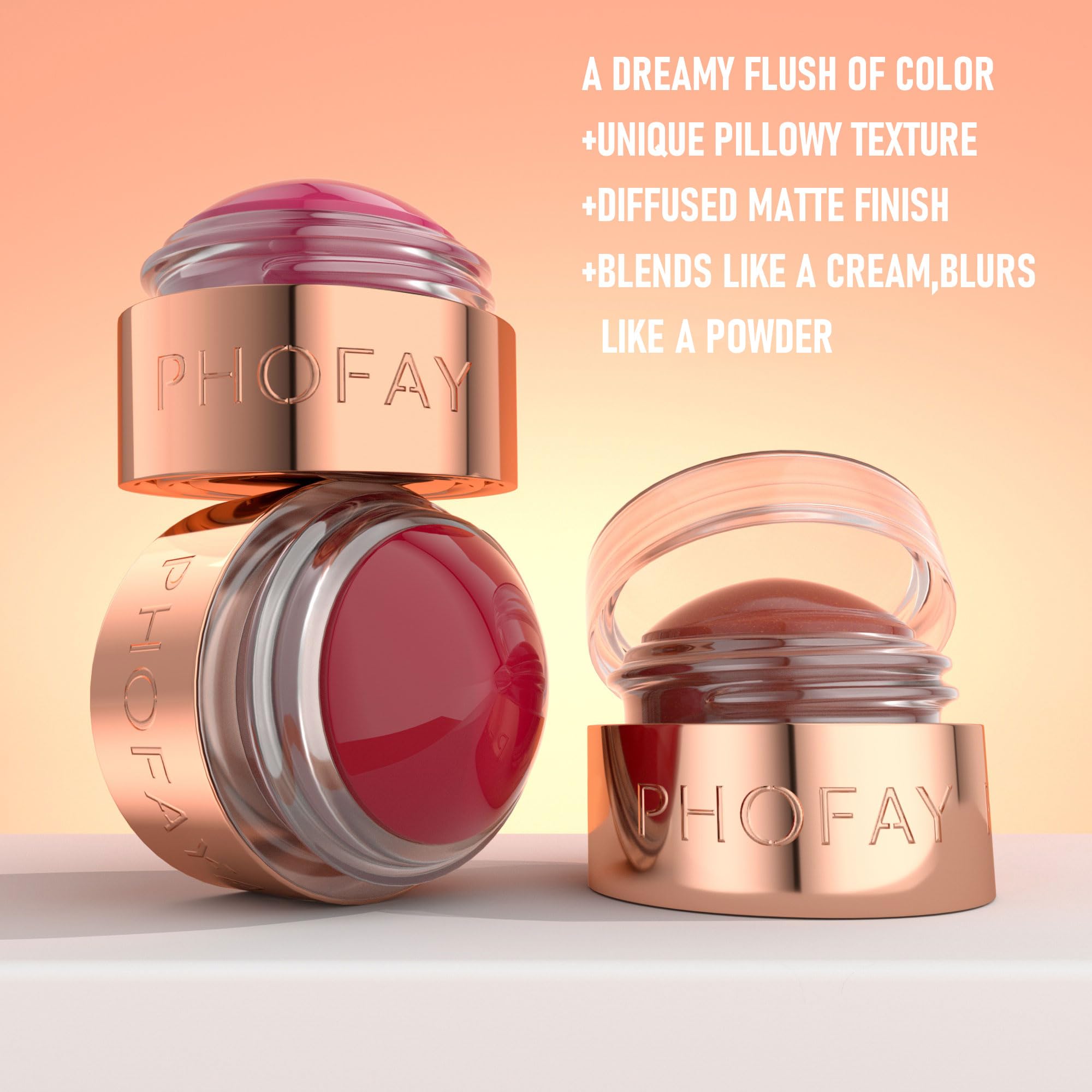 PHOFAY 3-in-1 Flush Balm Cream Blush,Mousse Blushs Cream & Lipstick Gloss-Soft Silky Creamy Texture,Vegan & Lightweight Matte Finish Cosmetics Long-Lasting Moisturizing Blush daily makeup (05#)