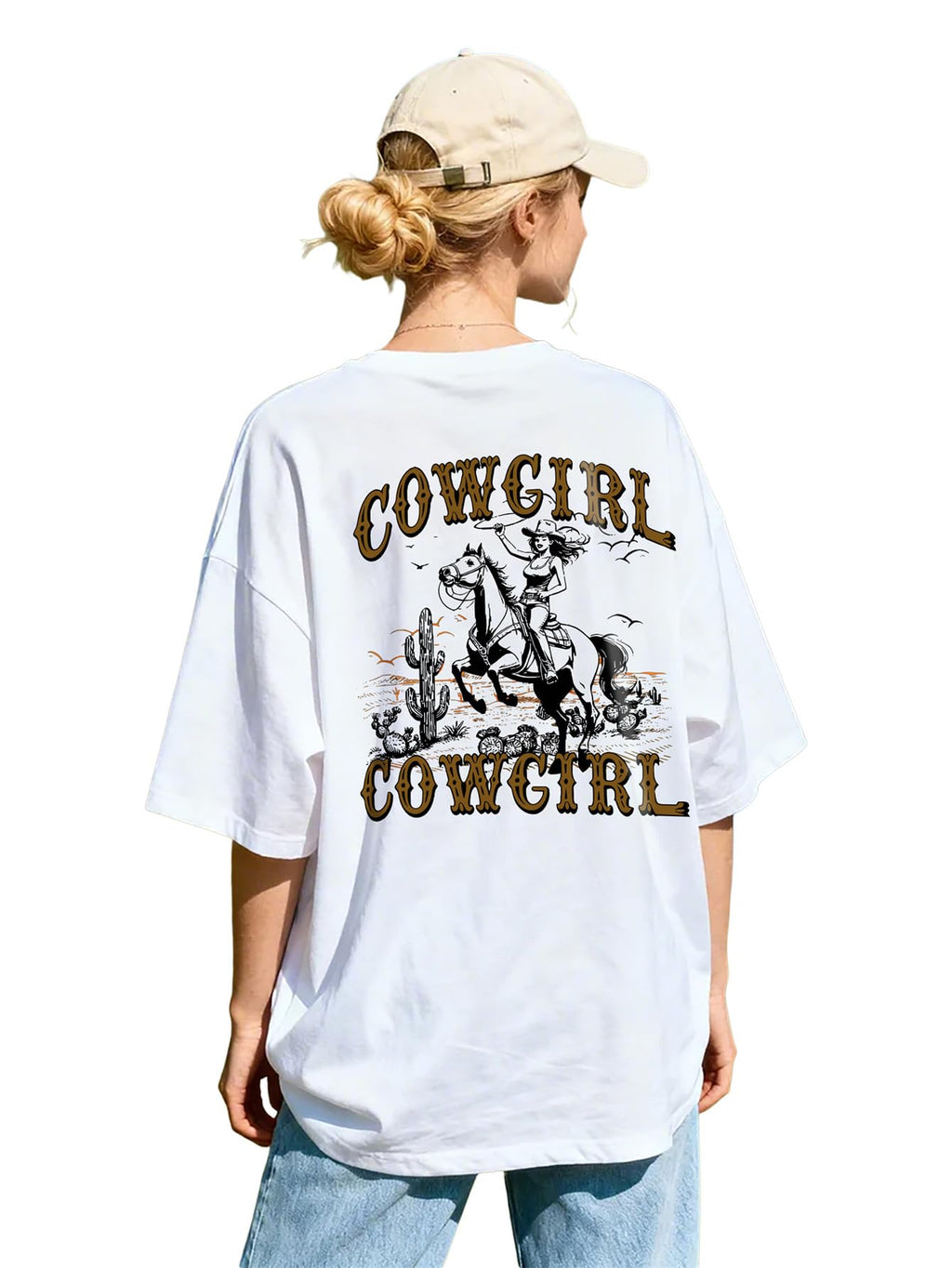 SOLY HUX Women's Western Tops Oversized Graphic Tees Drop Shoulder Short Sleeve T Shirts Cowgirl Clothes White Graphic Large