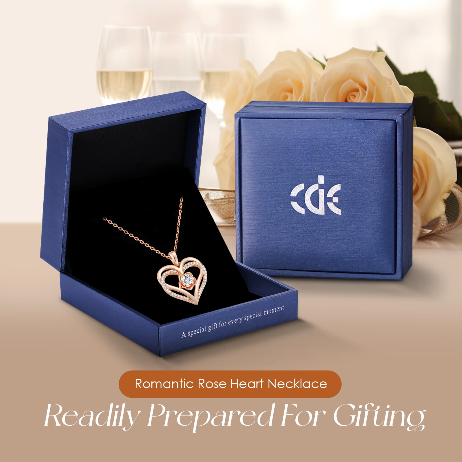 CDE Valentines Day Gifts for Women S925 Silver Rose Gold Heart Birthstone Necklaces for Women，Ideal Anniversary or Birthday Jewelry Gifts for Wife Girlfriend Her