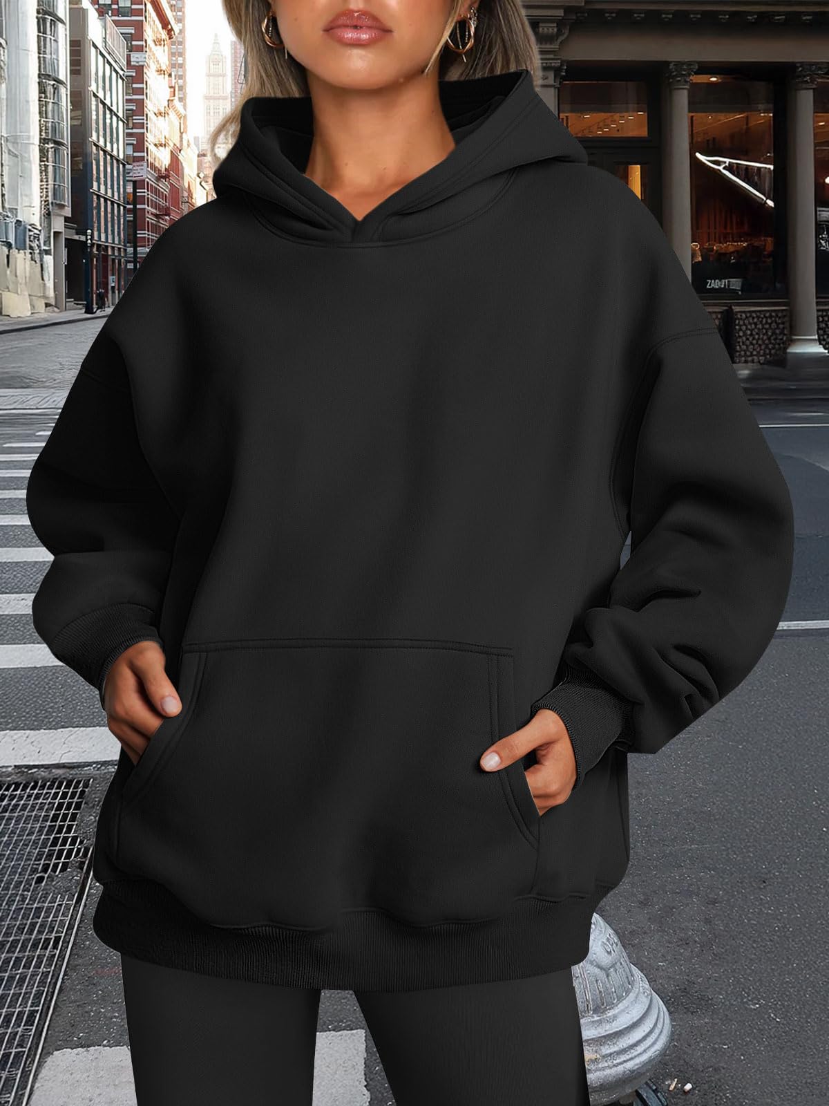 Trendy Queen Womens Oversized Hoodies Fleece Sweatshirts Fall Fashion Pullover Sweaters Winter Clothes Black M