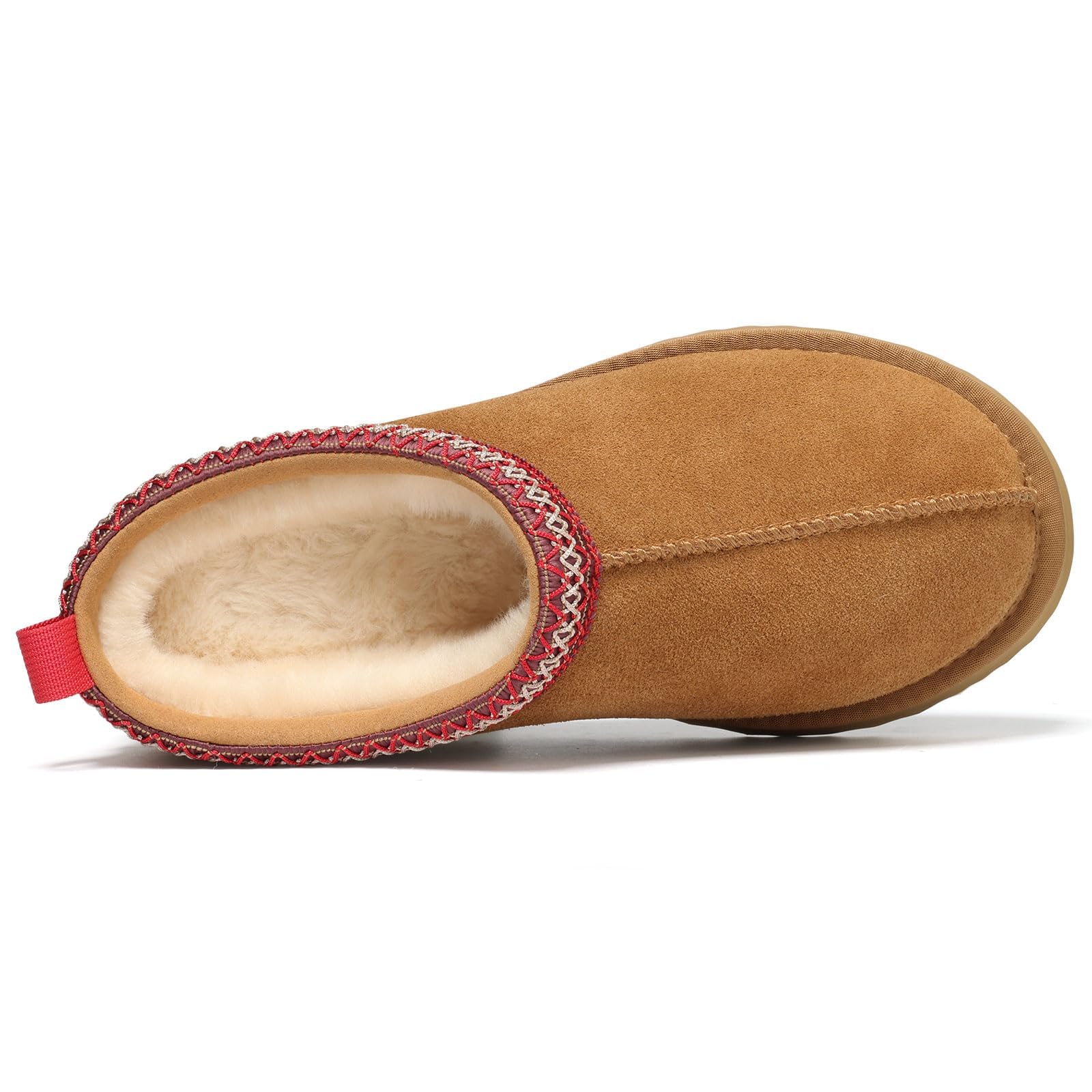 HOWILIM Genuine Suede Platform Slippers for Women Fuzzy Winter Warm Shoes Indoor Outdoor